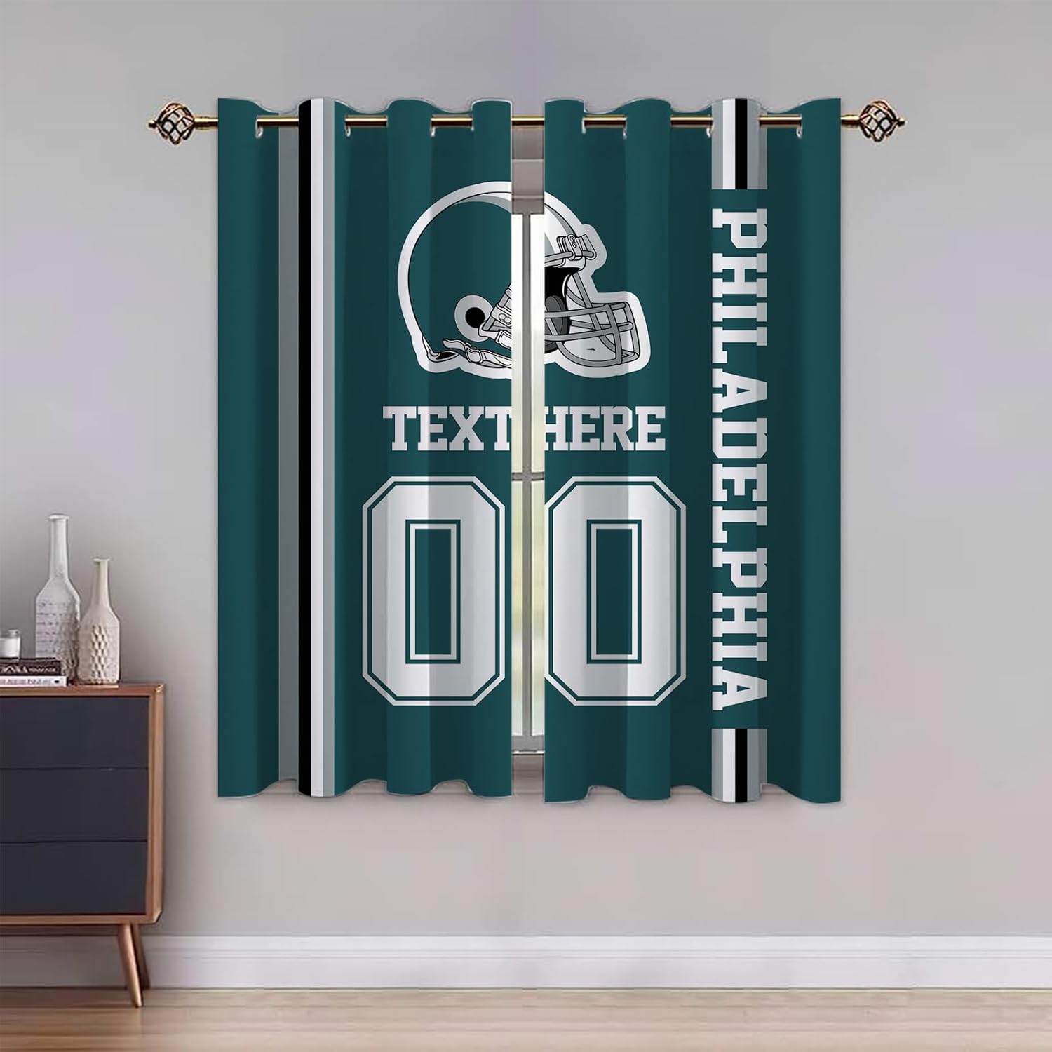 Custom Philadelphia Blackout Curtains Personalized Curtains Set of 2 Panels Thermal Insulated Room Darkening Bedroom Curtains, Add Name and Number Customized Window Drapes for Living Room Decor