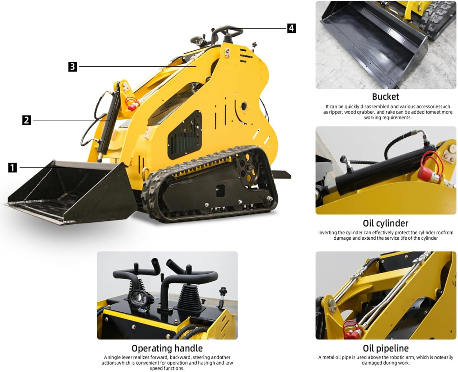 Mini Skid Steer Loader with 13.5 Hp EPA Gasoline Engine, Compact Skid Steer Loader for Farm, Tight Space and Farm, Stand-On Multifunctional Skid Steer Slip Loader with Bucket
