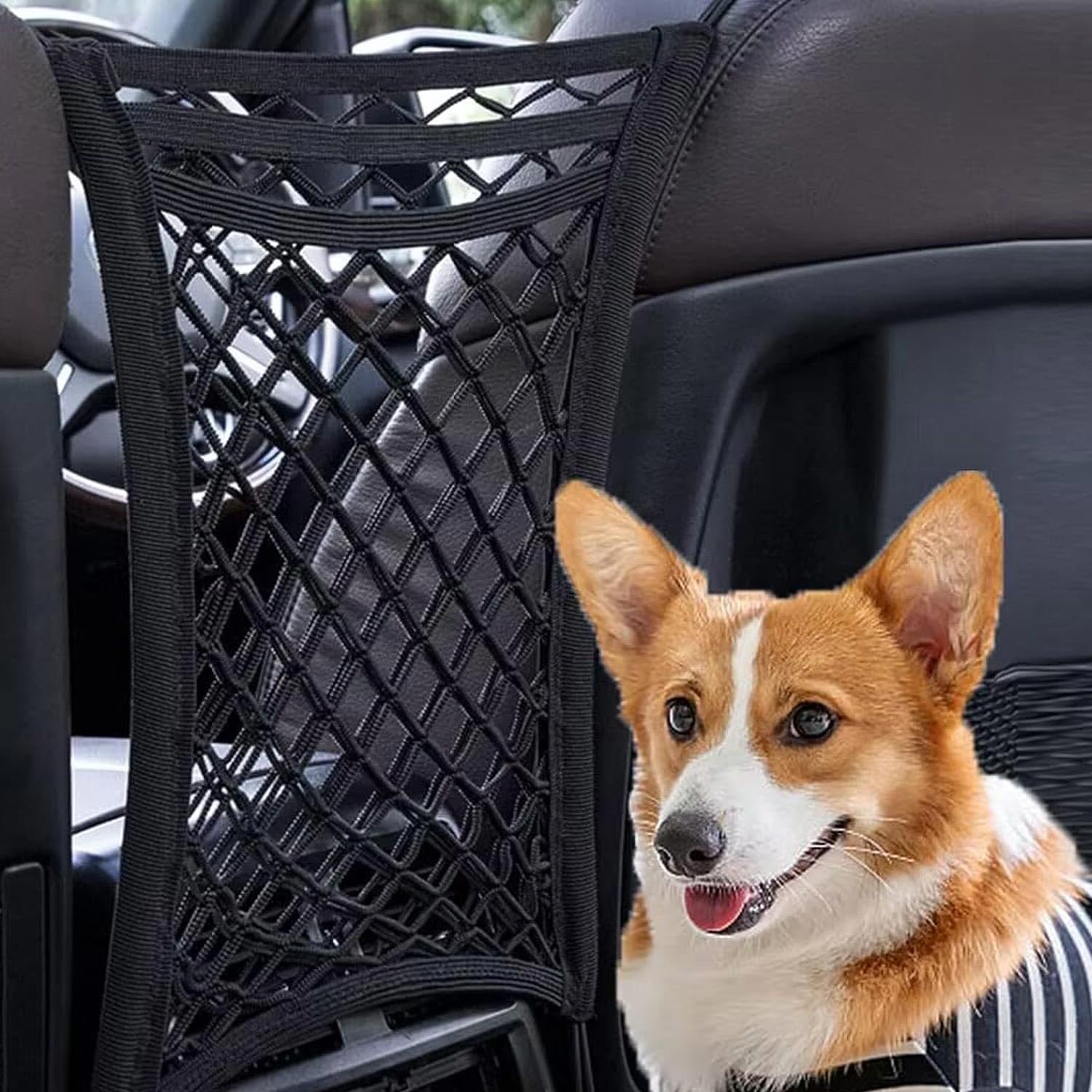 Car Dog Guard Pet Barrier Dog Car Net Barrier with Auto Safety Mesh Organizer Stretchable Storage Bag Universal for Cars SUVs,3 Layer Pet Dogs Car Driving Accessories Safety Travel - Image 4
