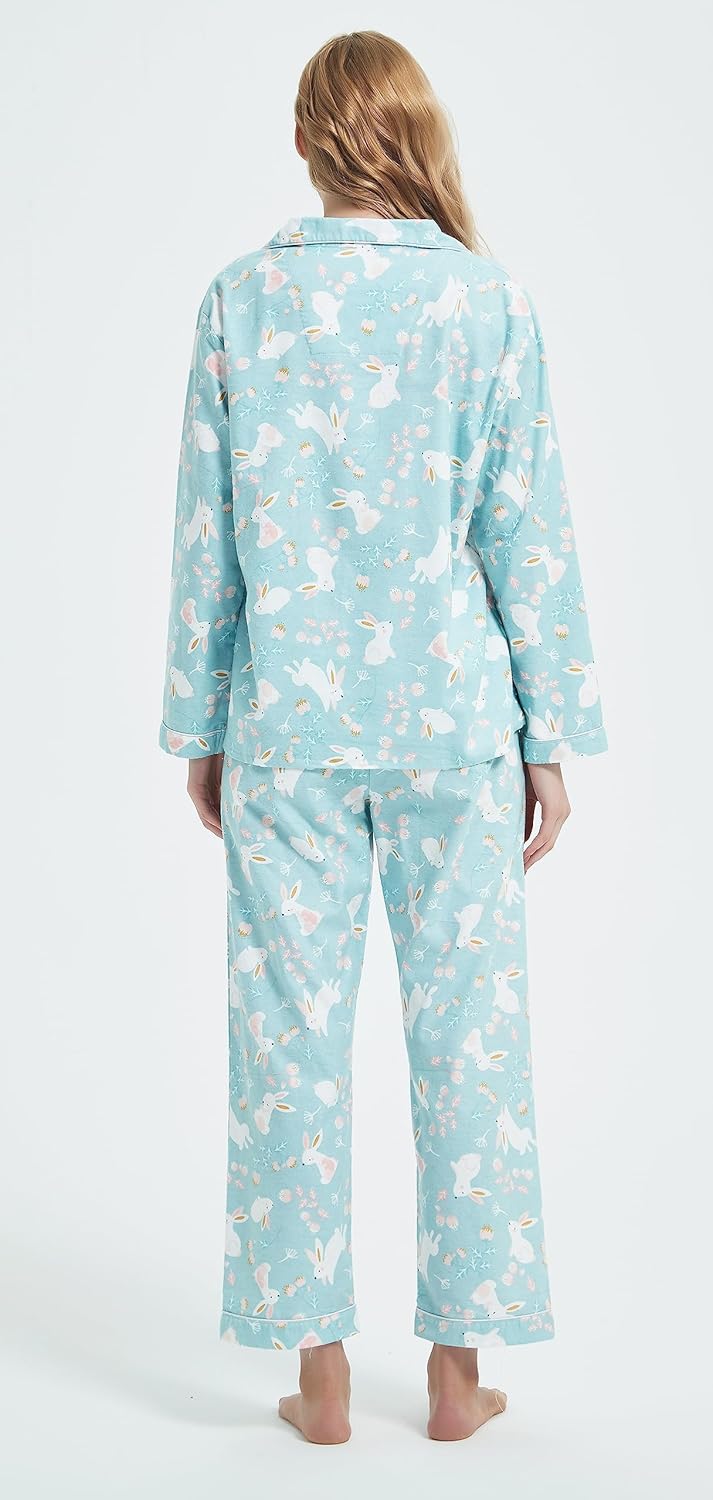 CHUNG Women Flannel Pajamas Set Brushed Cotton Button Tops Pants S-XL Sleepwear Loungewear Cozy Warm Winter - Image 3