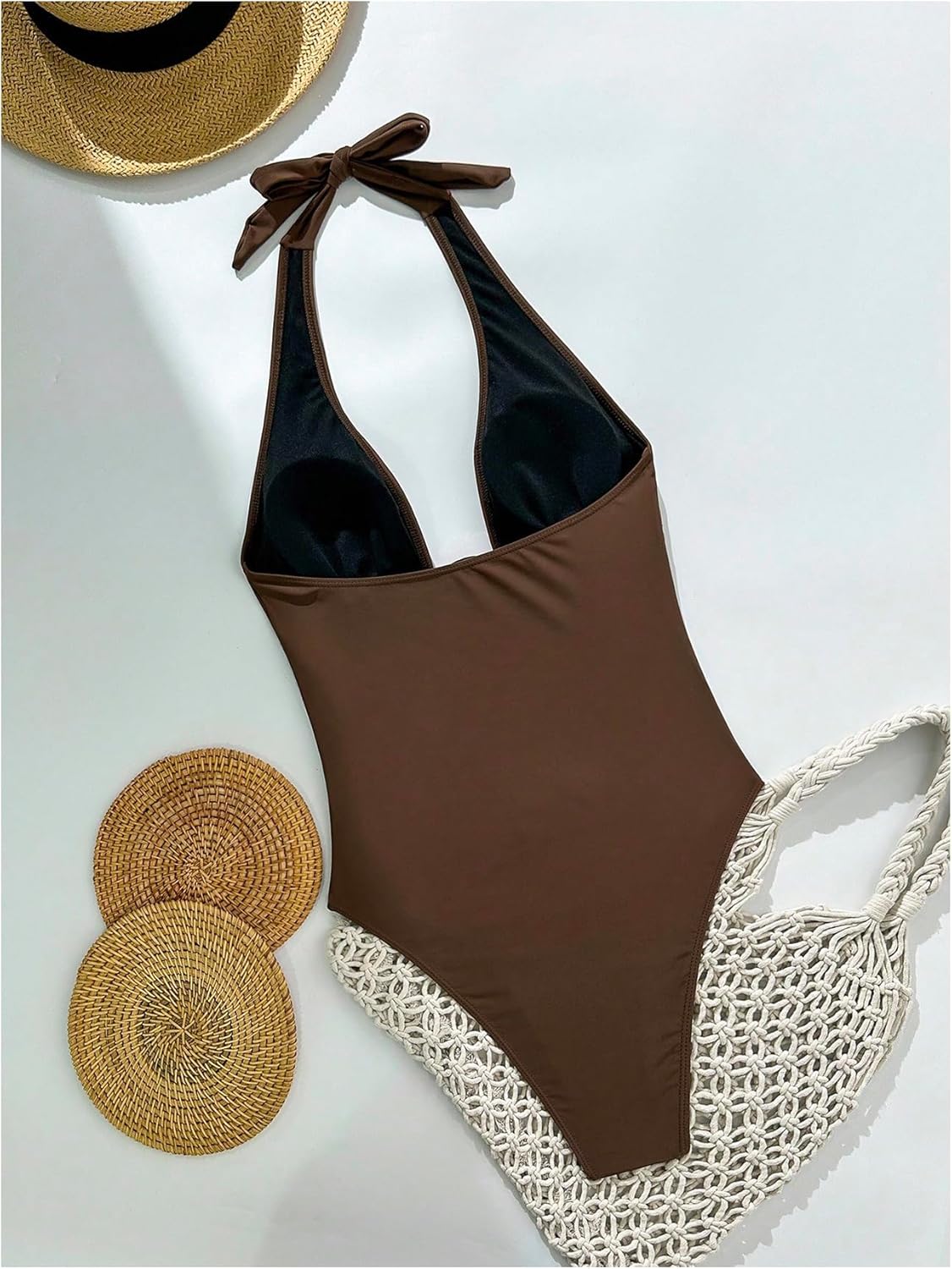 SOLY HUX Women's Deep V Neck One Piece Swimsuit Tie Backless Monokini Swimwear Bathing Suits