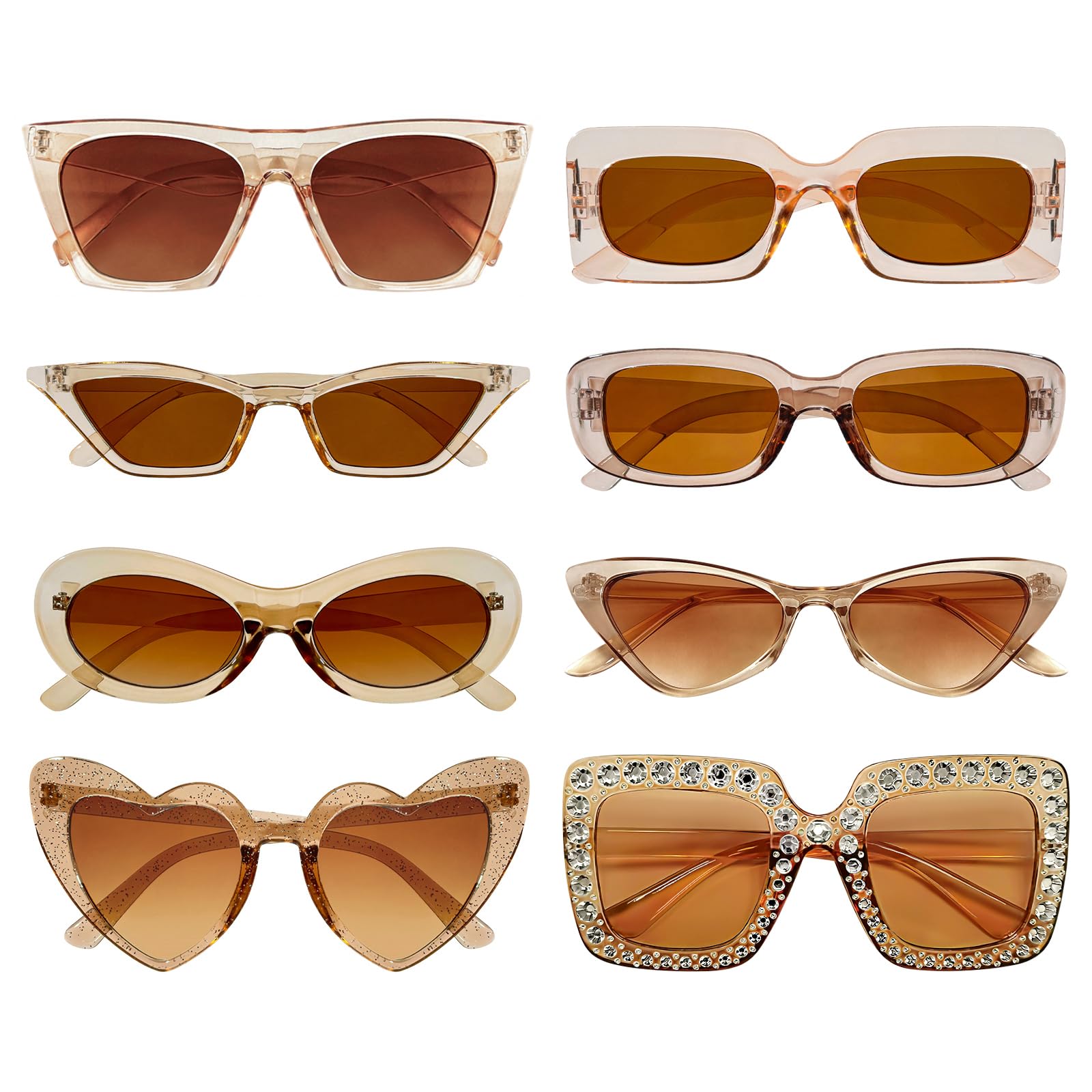 8 Mixed Style Party Sunglasses Retro Colored Party Favors Bulk Classic Costume Glasses for Women