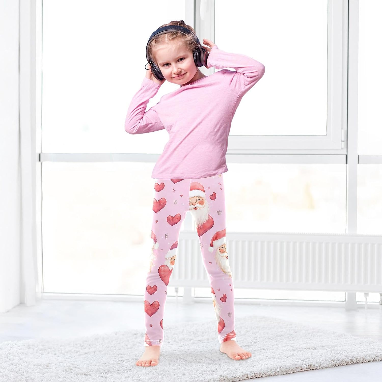 GAIREG Kids Full-Length Leggings Cute Santa Pink