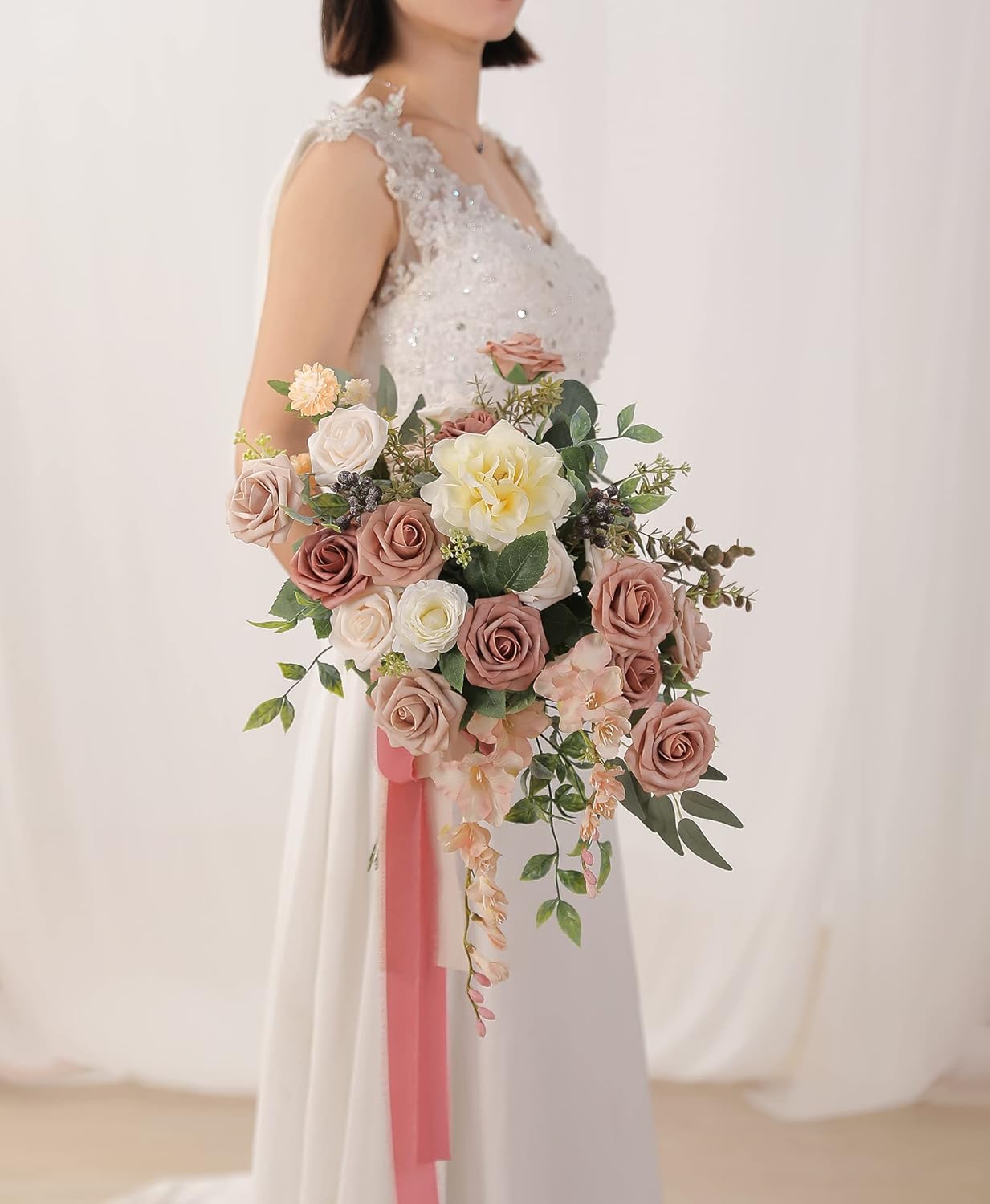 Artificial Roses Flowers 25pcs Morandi Peach Ombre Colors Foam Fake Roses with Stems for DIY Wedding Bouquets Bridal Shower Centerpieces Party Home Decorations - Image 5