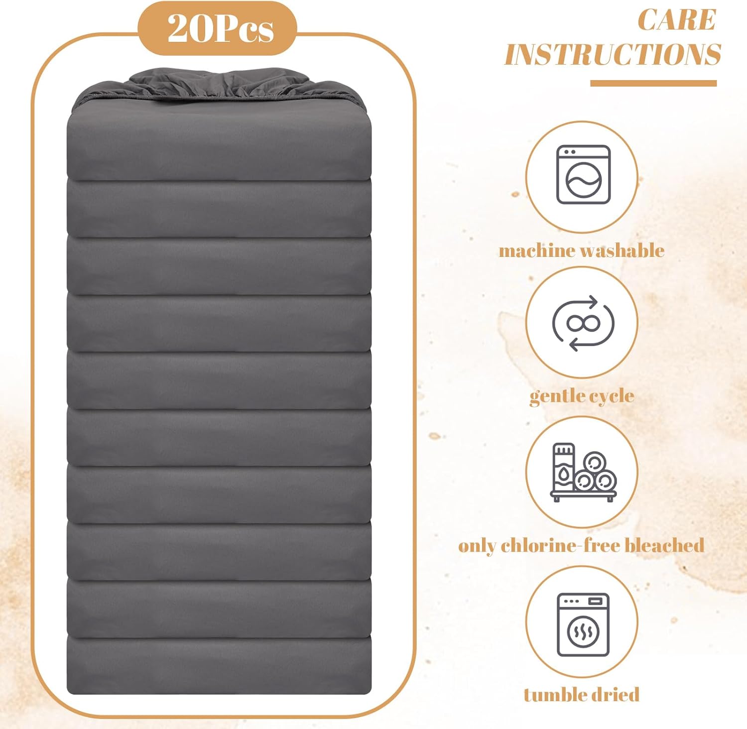 Preboun 20 Pack Fitted Sheets Bulk with Pocket Elastic Corners Comfy Microfiber Fabric Soft Bed Sheet for School Dormitory Home Hotel Hospital Room Massage Table(Twin,Gray)