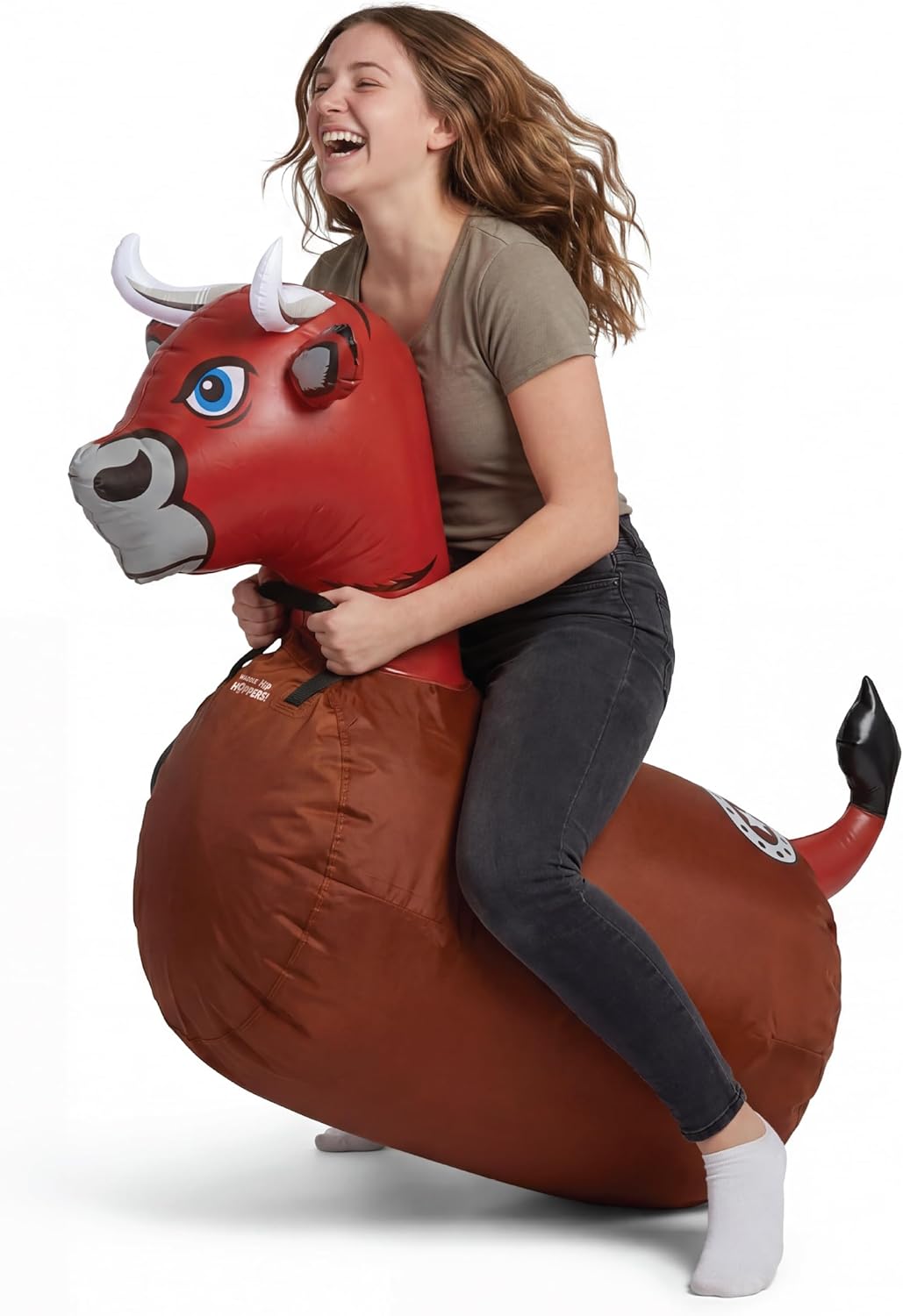 Waddle Hip Hoppers Brown Bull Inflatable Bouncy Hopper - 250 lb Capacity, Ages 5+, Indoor Outdoor Fun for Big Kids