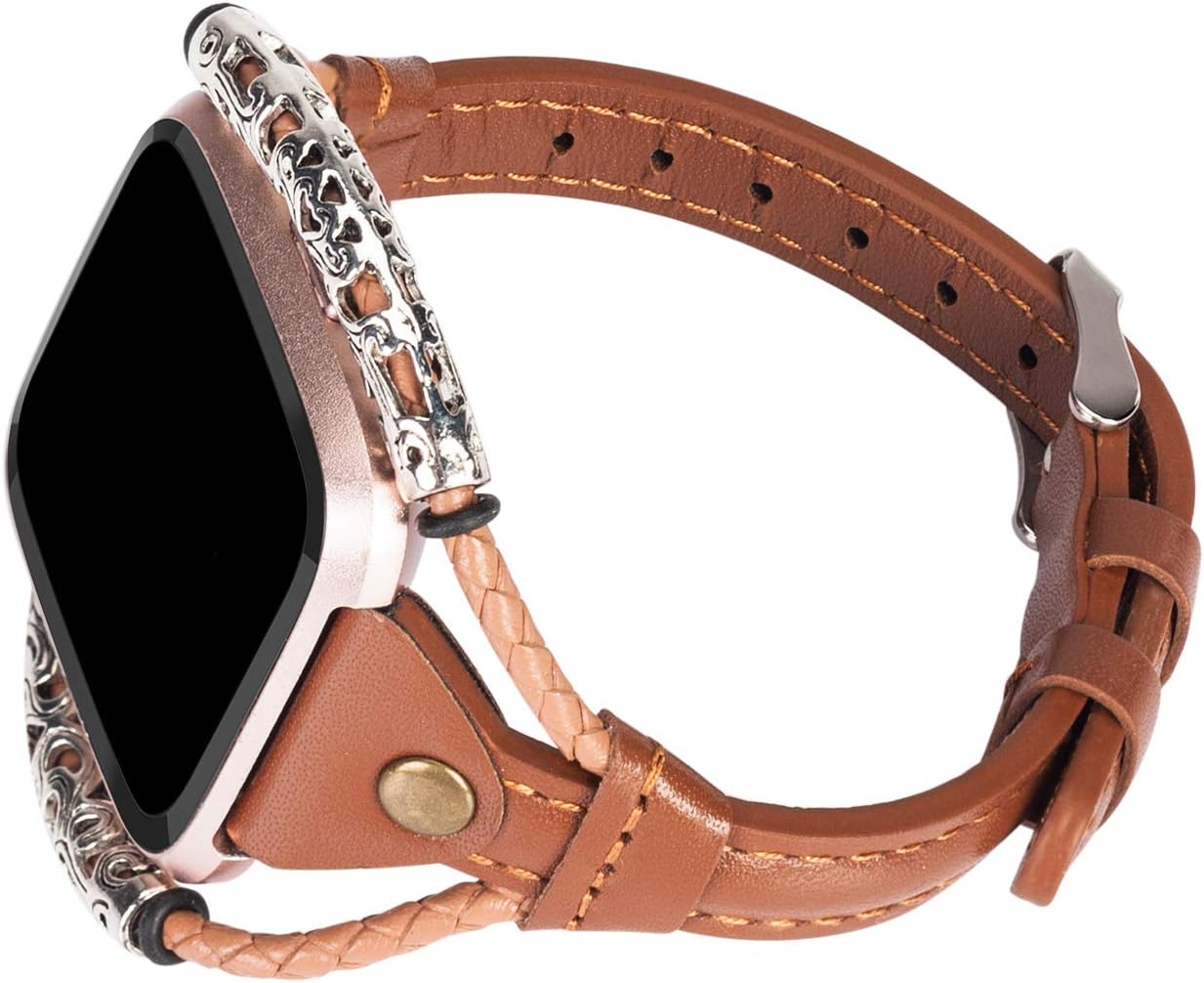 TOYOUTHS Leather Strap Compatible with Fitbit Versa/Versa 2 Bands Women Slim Genuine Leather Wristbands Replacement Versa Lite Special Edition Dressy Handmade Accessories (Brown)