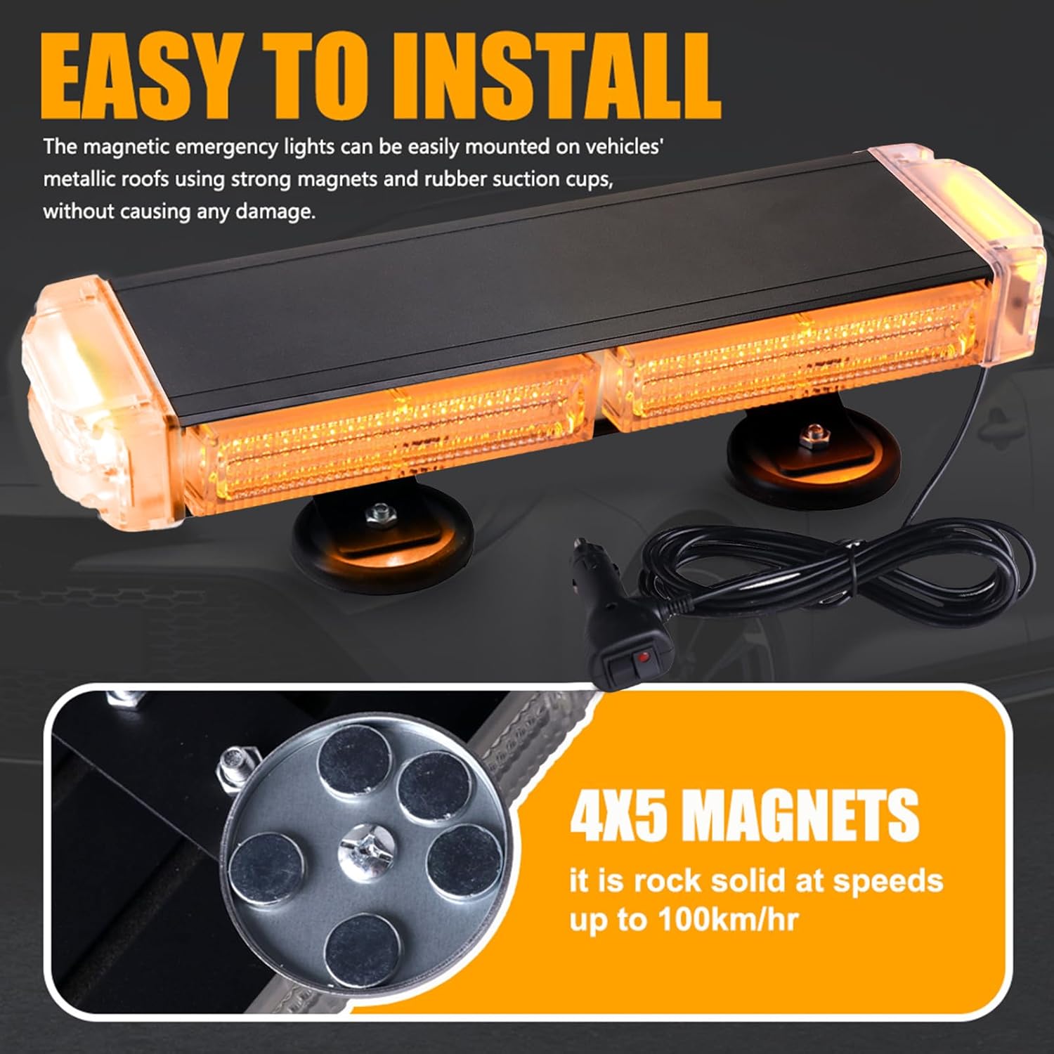 78 LED Rooftop Emergency Strobe Light Bar, Double Sided LED Flashing Safety Warning Traffic Advisor Beacon Strobe Light with Magnetic Base for Trucks Construction Vehicles Pickup Tow(Amber)
