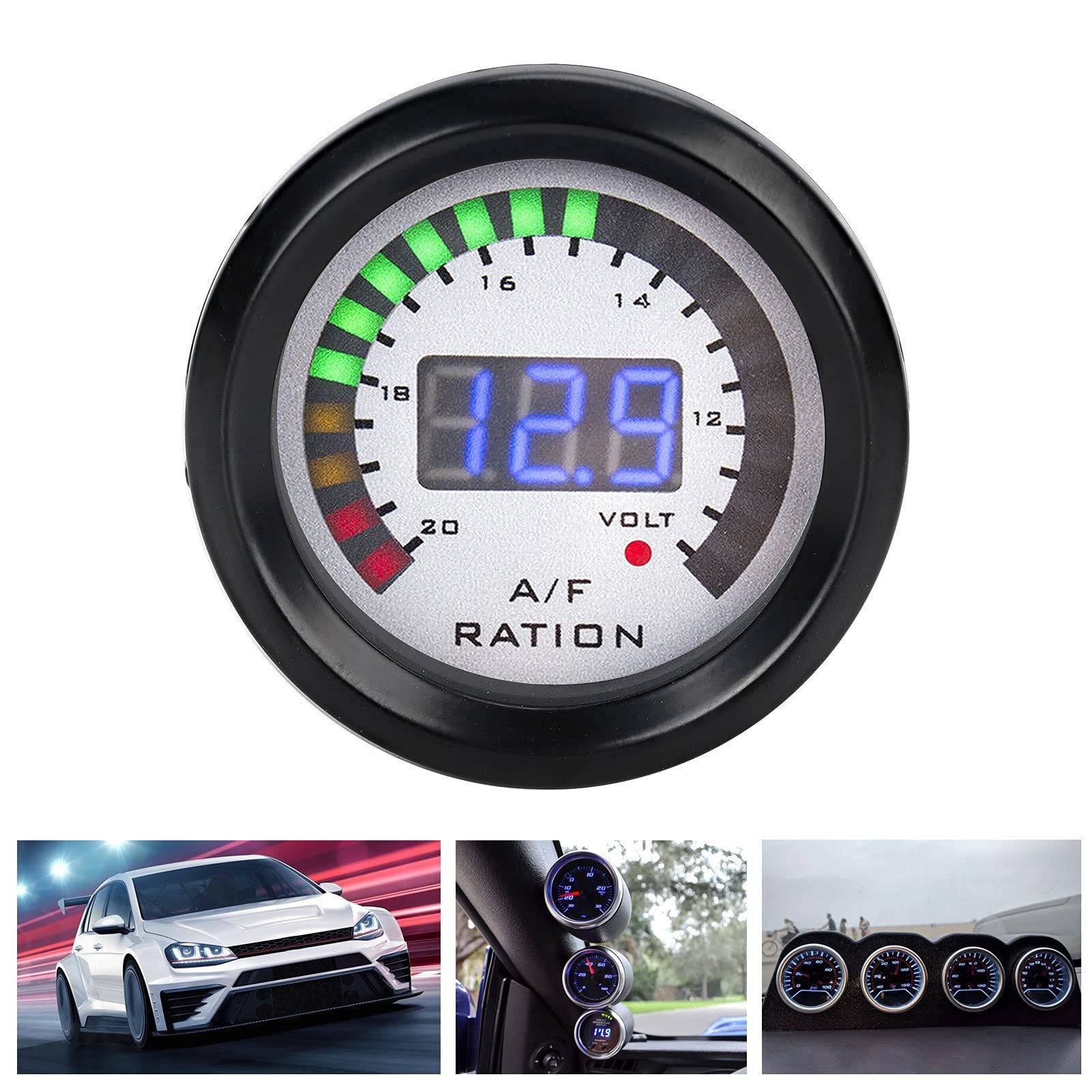 KIMISS Kit Indicatore Rapporto Carburante Aria AFR, Indicatore Rapporto Carburante Aria Auto 52mm LED Blu Digitale per Veicolo a Benzina 12V 4/6/8 Cilindri