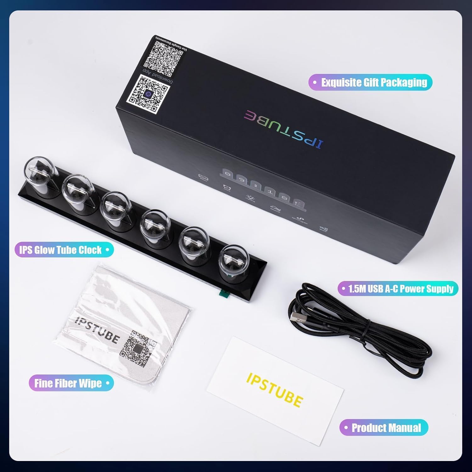 MOSHOU Nixie Tube Clock, RGB Color Pseudo-Nixie Tube, Customized Electronic Album, New Weather Mode 6 IPS Display Screen APP Control (with RGB Lightbar)