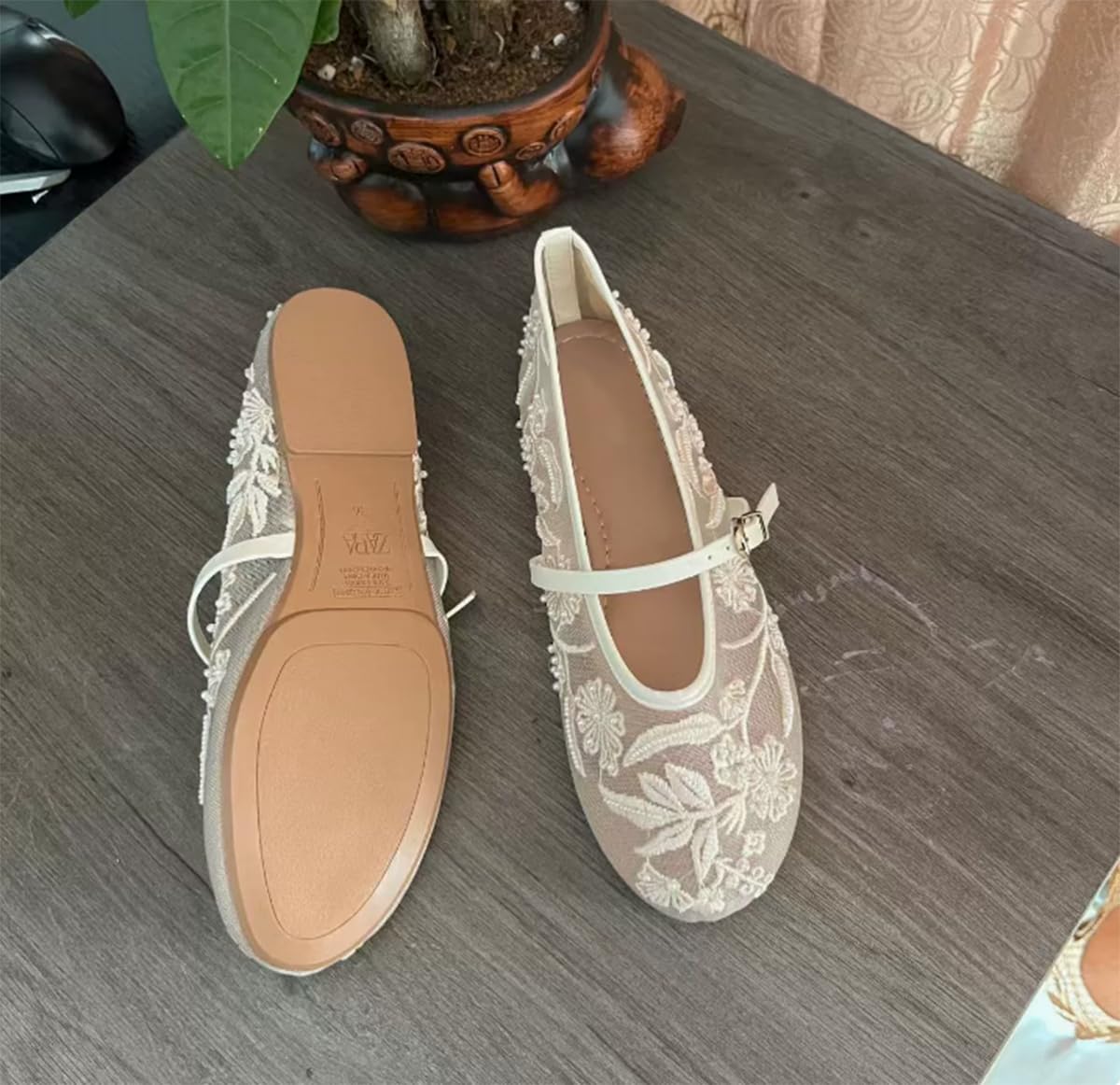 Ballerine in Rete da Donna, Modello Mary Jane con Ricami Floreali e Punta Tonda, Scarpe Slip-on comode e Casual per Tutti i Giorni