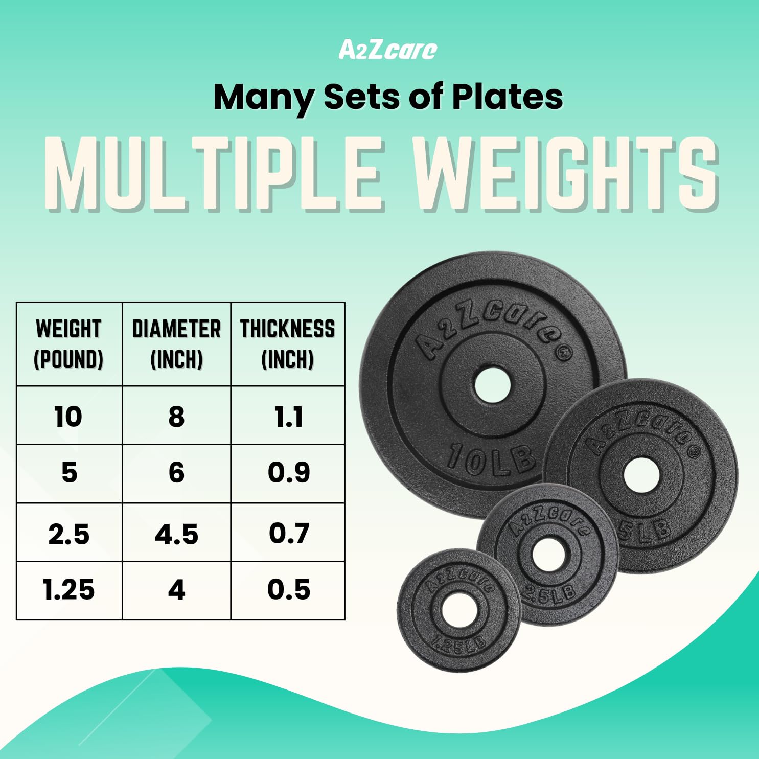 Set De 12 Plaques De Fonte A2ZCARE 35 Lb, Trou 1 Pouce, Pour Haltère Standard