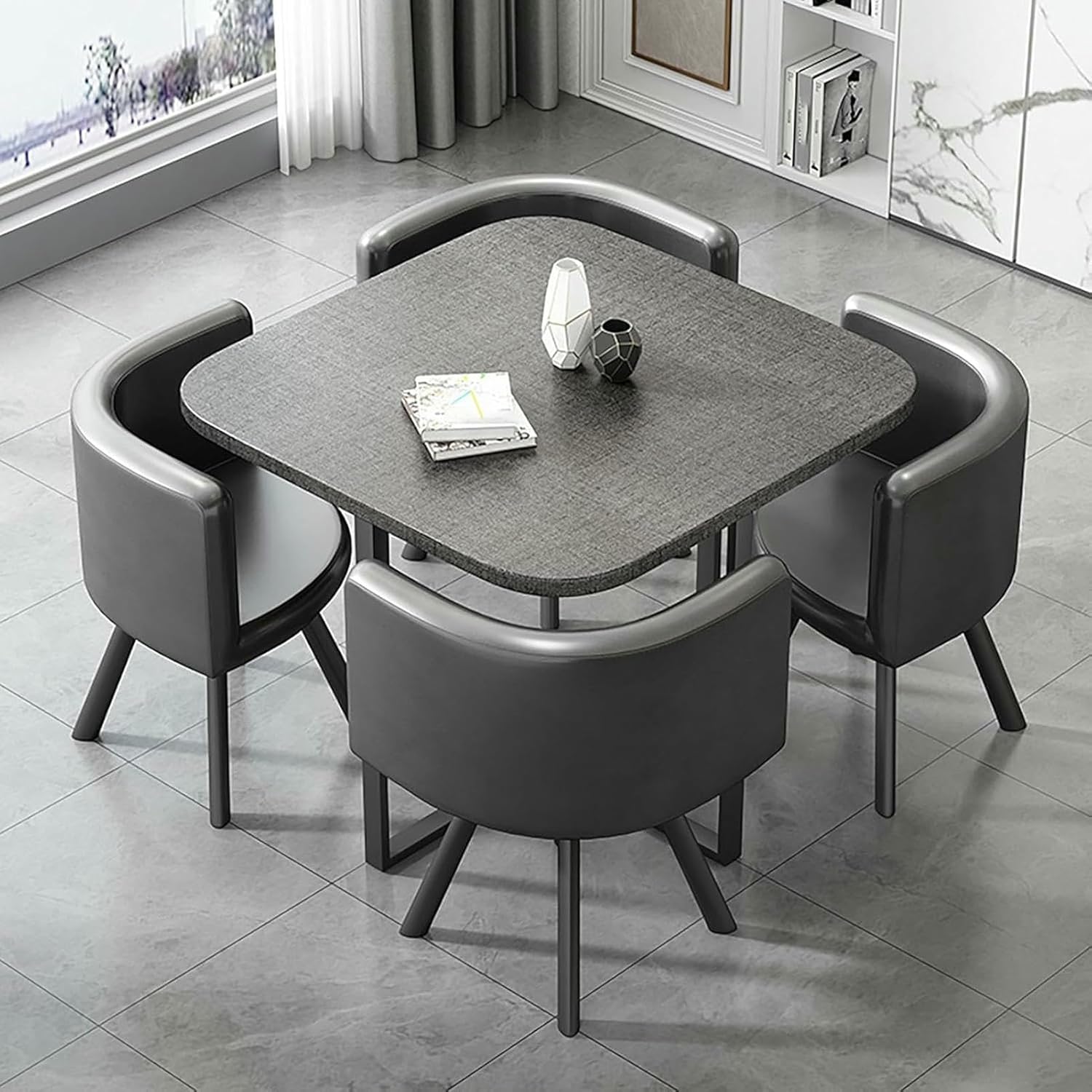 Office Reception Room Club Table, Coffee Table and Chair Set, Space-Saving Conference Table Dining Table, for Home Living Room Balcony Cafe Break Room Office