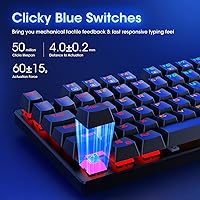 Vista 7 de RisoPhy Teclado mecánico para juegos, RGB de 104 teclas ultradelgado con retroiluminación LED USB con interruptor azul, teclas ABS duraderas, Negro