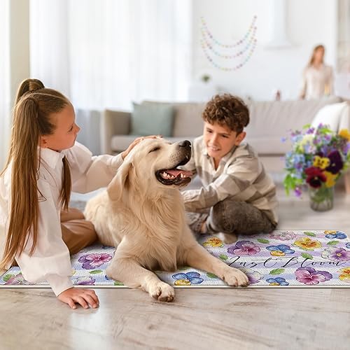 Miniatura 8 de Tailus Juego de 2 alfombras de cocina con flores florales de primavera y verano, Just Bloom y reúne hojas de pensamiento moradas a cuadros, tapetes