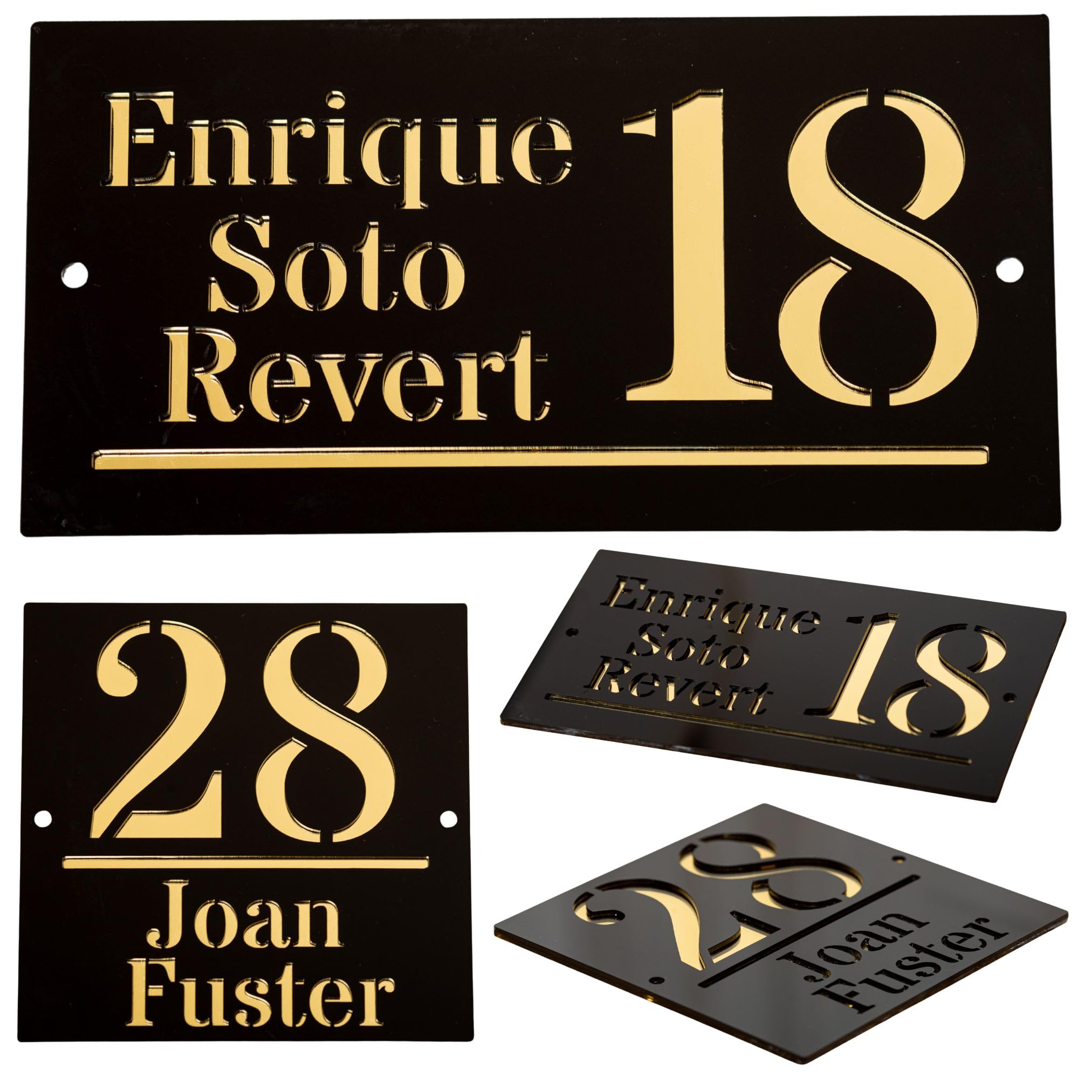 Número de Casa Personalizado con Nombre Placa Exterior Moderna en Metacrilato Negro y Oro – Letrero Dirección Casa Regalo Casa Nueva para Familia Placa Decorativa Olesea