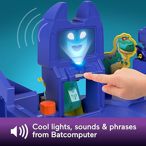 Miniatura 3 de Fisher-Price DC Batwheels - Juego de pista de carreras de autos de juguete, lanzamiento y carrera Batcueva con luces y sonidos + Fisher-Price DC