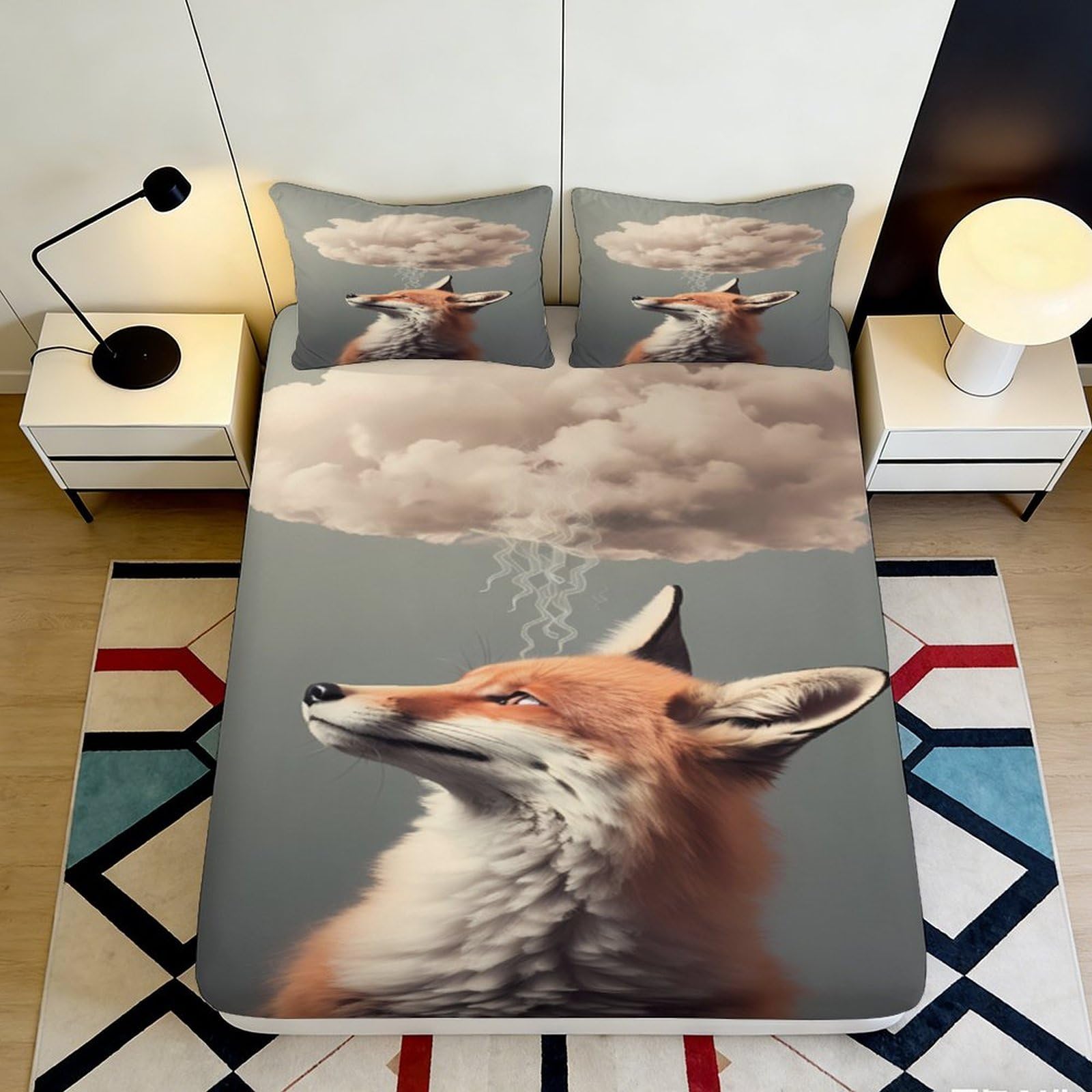 Kzqjxnhpcr Style-4 3D Printed Fox Fitted Sheet Microfiber Deep Pocket Non-Slip Bedroom Bedding Fox Mattress Fitted Cover Elastic Hem Washable For Home 90X200x25cm 90X200x25cm