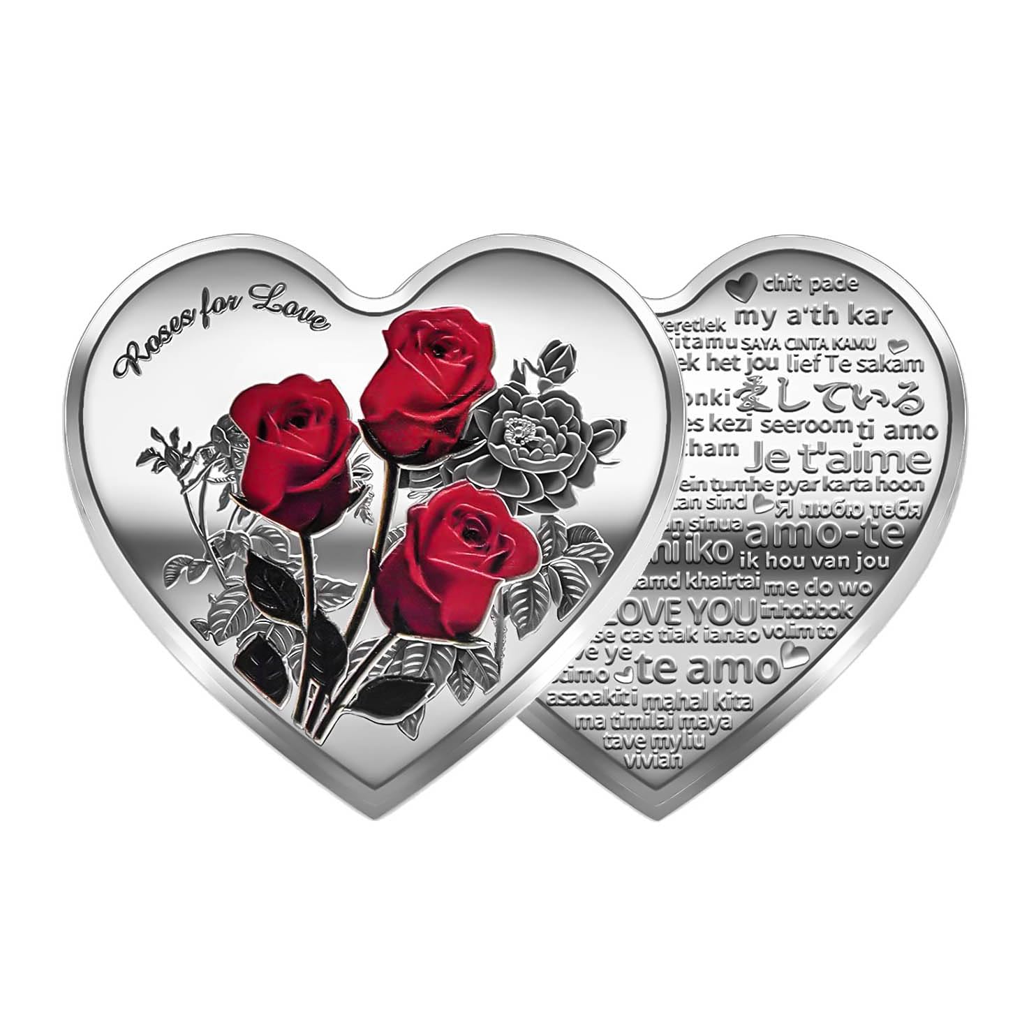 Heart-Shaped Rose Coin 52 Languages I Love You Collection Challenge Coin Unique Memento Token Valentine's Day Gift to Inspire Him/Her Lucky Coin