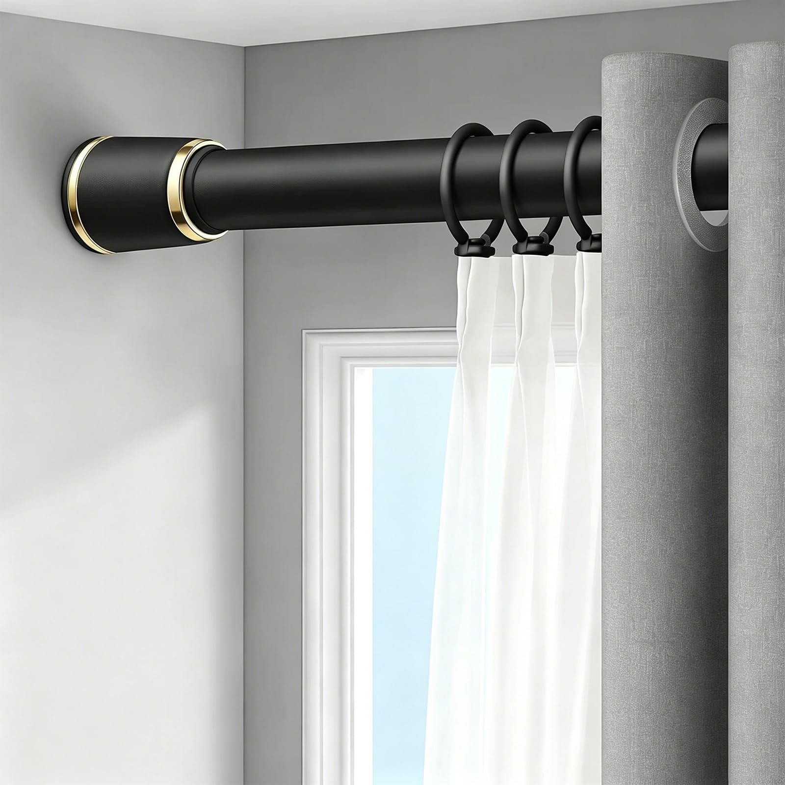 Adjustable Tension Curtain Rod for Windows and Closet, Stainless Steel Spring Tension Rod, 31" to 164", No Drilling, Fits Any Wall Surface(Black,118-168cm/46-66in)