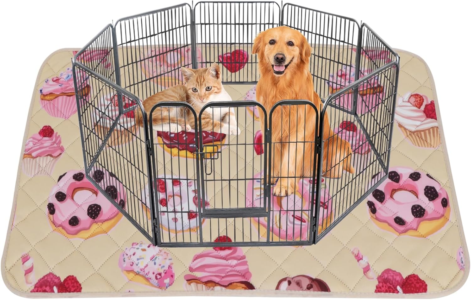 IEUUMLER Washable Pee Pads for Dogs, 1 Pack Cake Pattern Reusable Waterproof Puppy Potty Pads, Non-Slip Absorbent Pet Training Pads for Playpen Crate Bed EU015 Beige Cake, 63x63