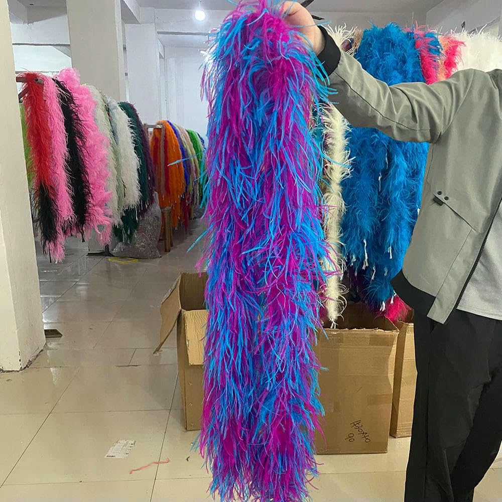 Boa en plumes d'autruche colorées mélangées de 0,5 à 3,0 m, 6 plis, plumes d'autruche moelleuses, châle pour fête de mariage, vêtements, couture, décoration, style boa, 1 à 6 plis, 2 m