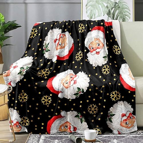 Vista 92 de LUVIVIHOME Manta de Feliz Navidad, bolas de Navidad azules doradas, manta de invierno con copos de nieve, manta individual, acogedora manta cálida
