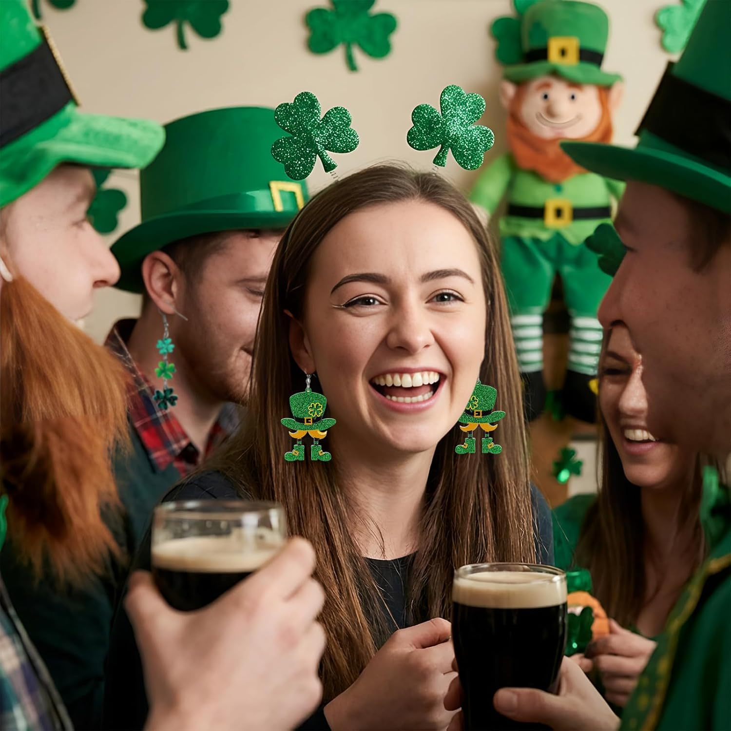 Kigeli 6 Pairs Valentine's Day/St. Patrick's Day Earrings for Women Love Heart/Irish Shamrock Dangle Earrings Jewelry Gifts Accessories for Mother Wife Sister Birthday Decorations - Image 4