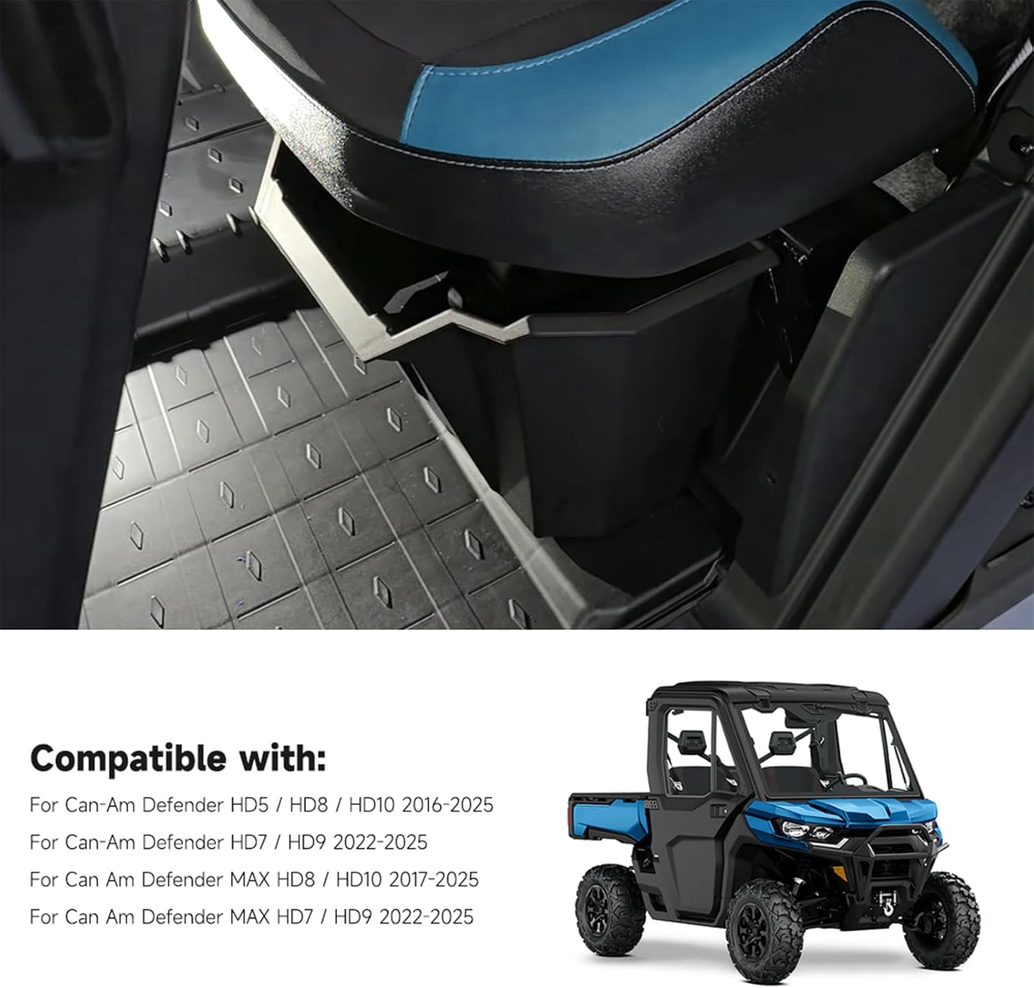 UTV Removable Storage Bin Under-Seat Consoles Storage Box Waterproof Wide Storage Space Organizer Tool Box for Can-Am Defender Max HD5 HD7 HD8 HD9 HD10 2016-2025