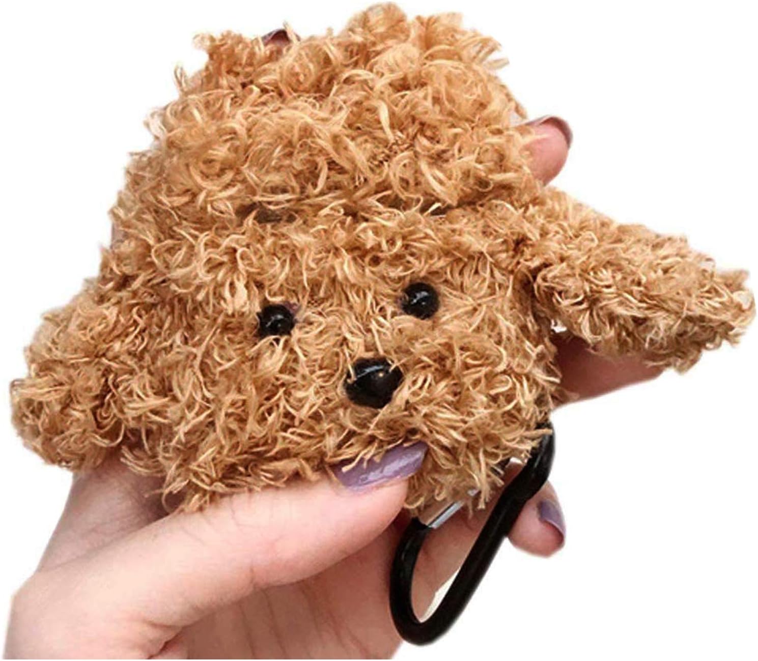SGVAHY Furry Case for AirPods 1&2 Funny Cute 3D Cartoon Plush Design Teddy Soft Warm Fluffy Cover with Keychain Kawaii Anti-Fall Protective Case Women Girls