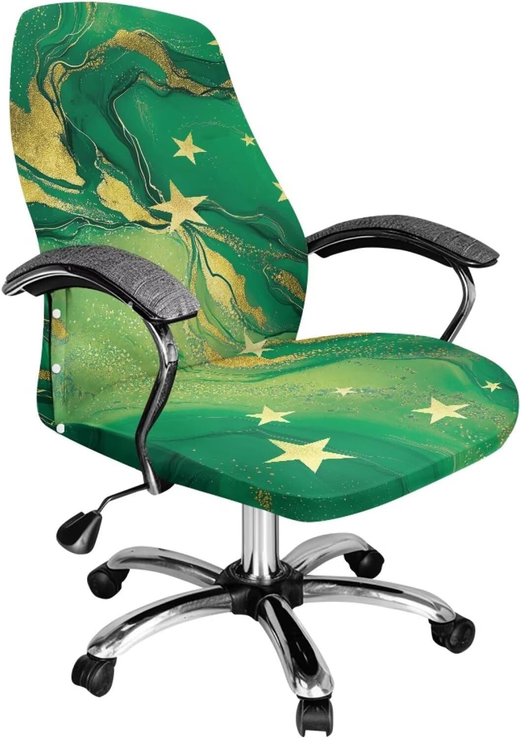 Green Star Marble Office Chair Cover Washable Rolling Desk Chair Cover Stretch Gaming Chairing Covers Computer Slipcovers for Swivel Chairs Armchair Computer Boss Decoration Accessories,L