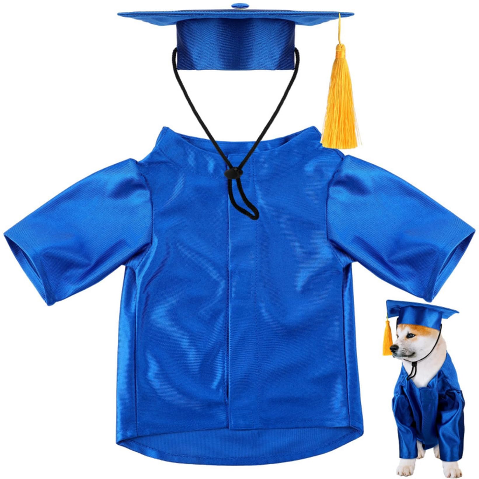 Jan Jean Dog Graduation Outfit Formal Cap And Gown Washable Academic Costume For Small Medium Large Dogs Royal Blue S