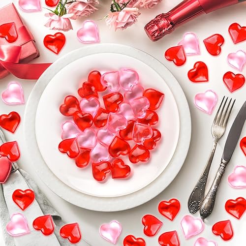 Miniatura 2 de 100 piezas de adornos acrílicos rojos y rosados de corazón para el día de San Valentín, gemas en forma de corazón rojo y rosa para el día de San