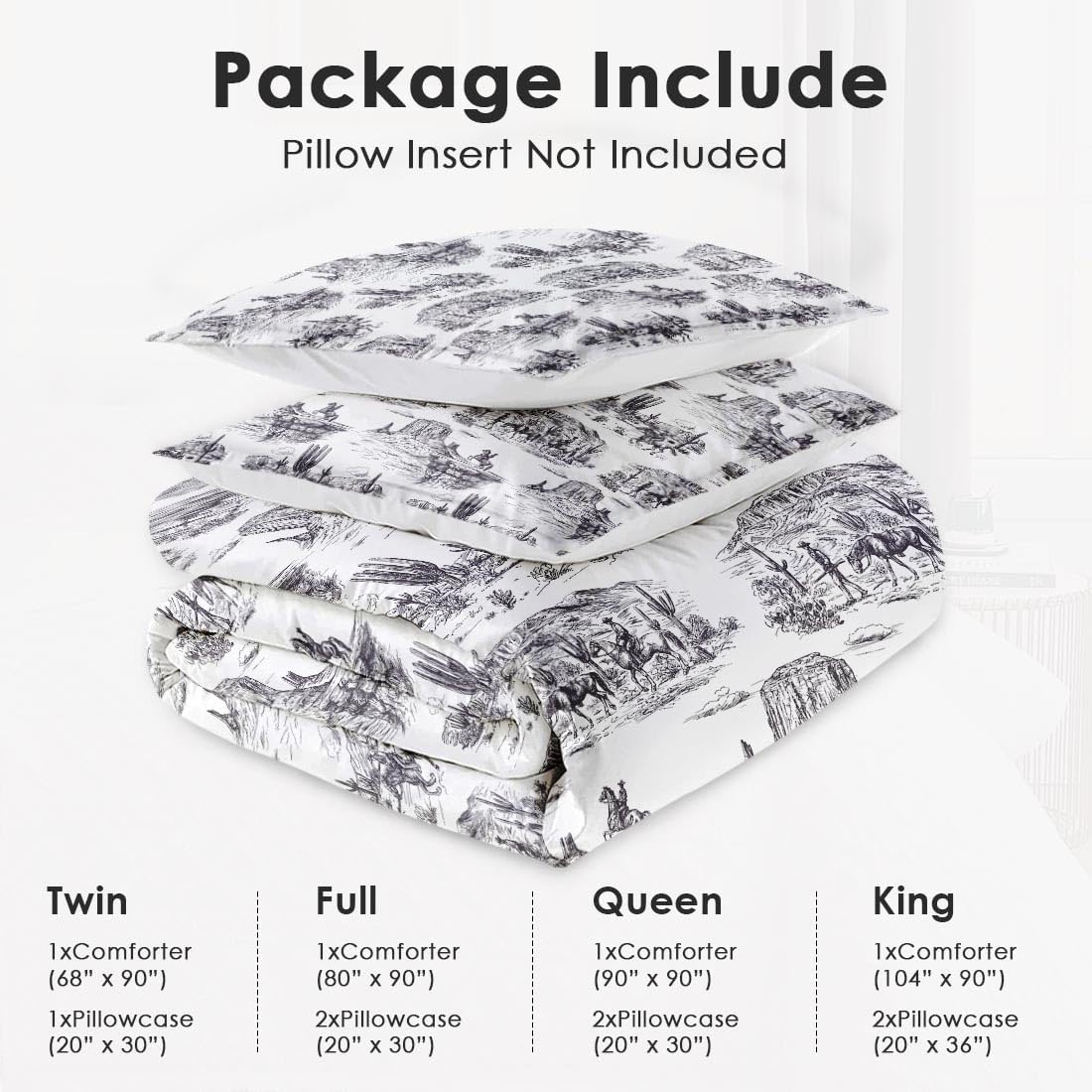 WeCozy Twin Size Comforter Set with Pillowcase, American Desert Cowboy Soft 2 Pcs Bedding for Kids and Adults, Vintage Horse Mountain Western Comforter Set for Room Bedroom Bed Decor