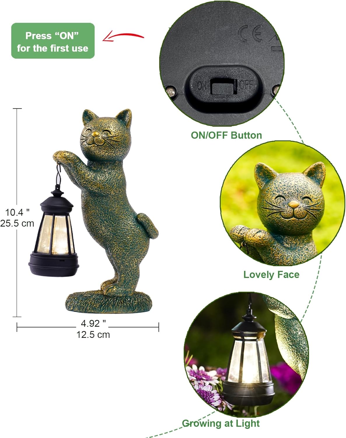 Cat Statues for Garden Decor: Outdoor Sculpture with Warm Lights for Balcony Lawn Patio Yard - Gifts for Mom Grandma Women