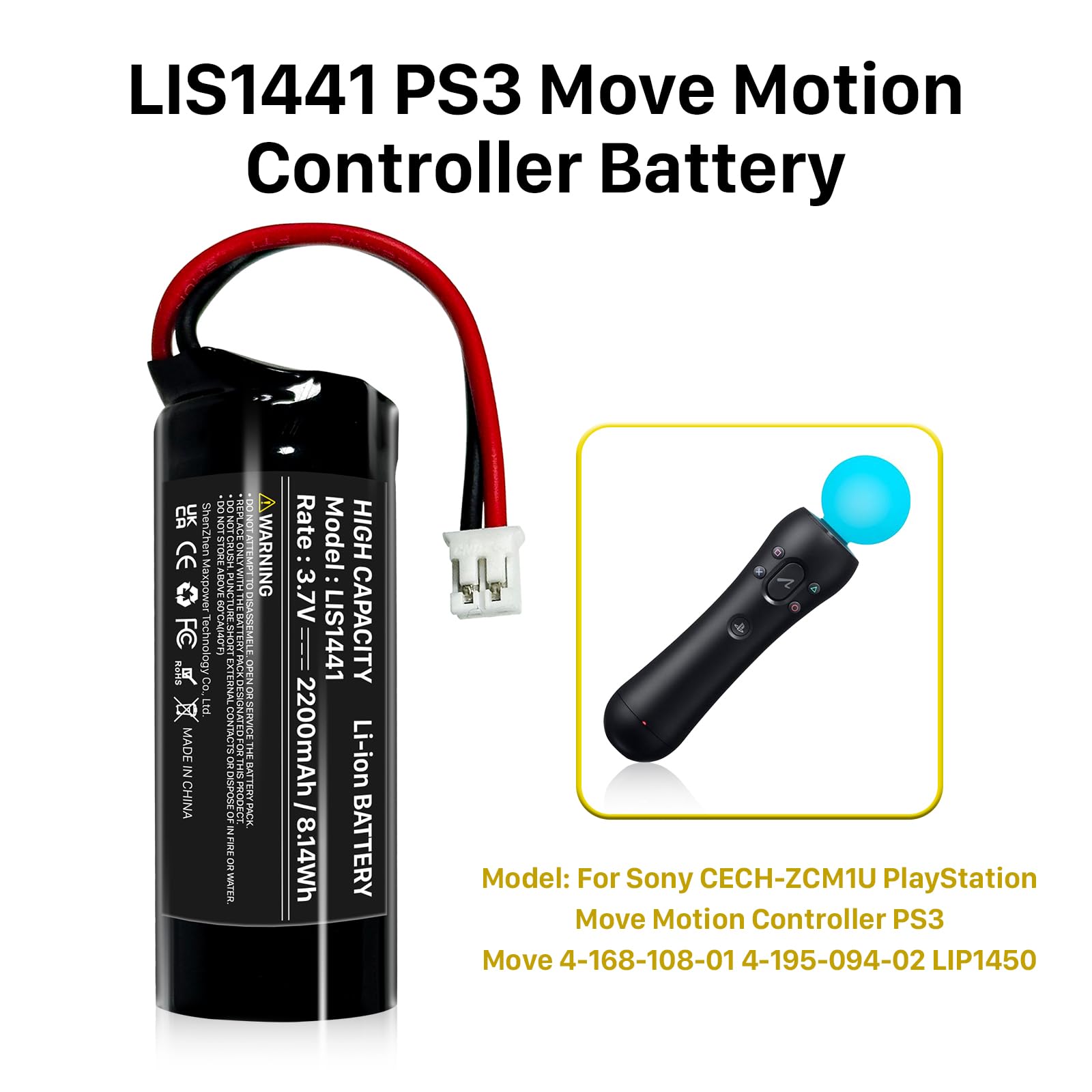 2 x 2200 mAh LIS1441 LIP1450 akumulator, pasuje do Sony PS3 Playstation 3 Move Motion Controller, Playstation Move CECH-ZCM1E, CECH-ZCM 1U