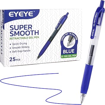 EYEYE G-103 Retractable Gel Pens 0.7mm, 25 Pack 0.7 mm Blue Ink Medium Point Ballpoint Pen Quick Drying, Pen Fine Point Smooth Writing Pens for for Office & Back to School Supplies