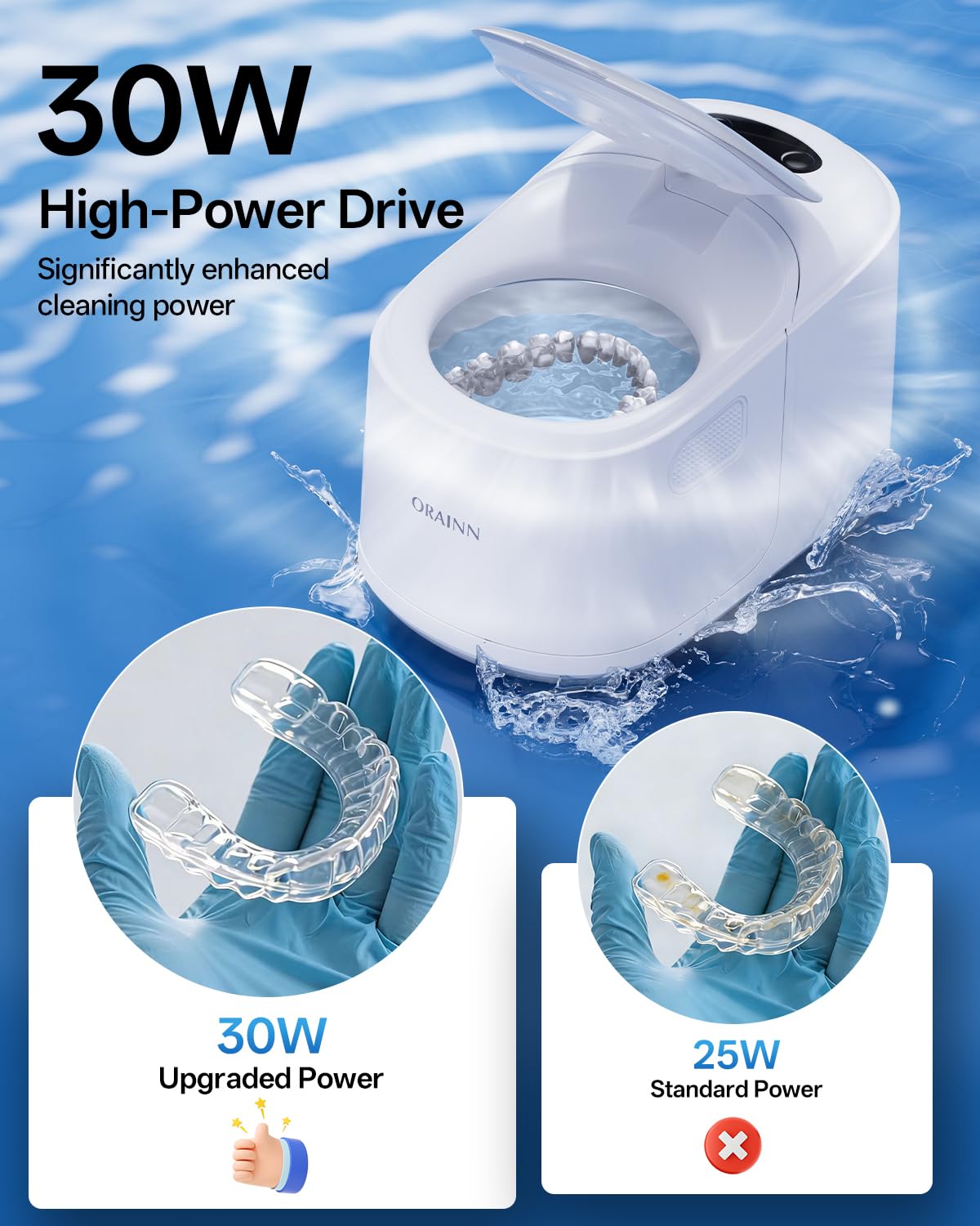 30W Ultrasonic Retainer Cleaner Machine,IPX7 Waterproof Dental Cleaning Pod,45kHz Denture Dome With UV Light,3 Modes, Digital Timer for Night Guard, Mouth Guard, Braces with 230ml Tank(Grey)