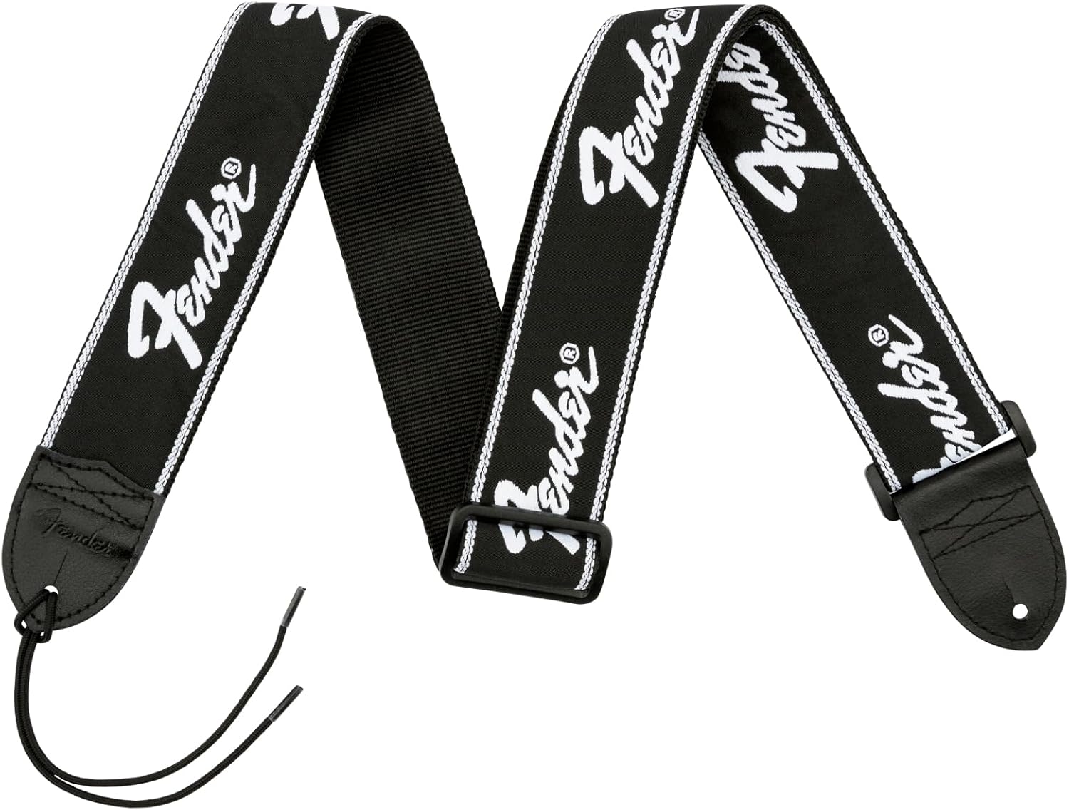 Fender WeighLess Running Logo Guitar Strap, 2in, Black/Black