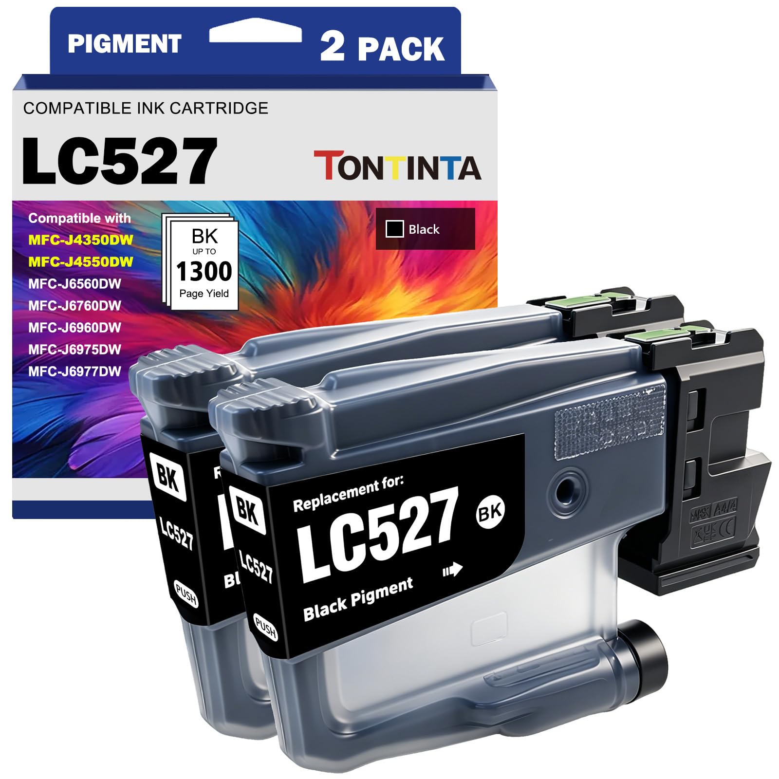 LC527 LC527BK Cartucce d'Inchiostro Compatibili Capacità Standard 1300 Pagine per Stampanti MFC-J4350DW MFC-J4550DW MFC-J6560DW MFC-J6760DW MFC-J6960DW MFC-J6975DW MFC-J6977DW (2 Pack)