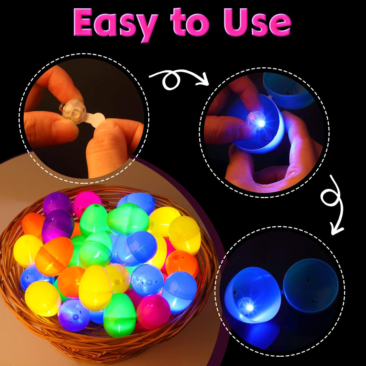 48 Hours Glow Easter Eggs Bulk Party Favors for Kids, Glow in the Dark Eggs Party Supplies with Fillable Plastic Easter Eggs and Multicolor LED Balloon Lights for Glow Decoration (144 Pcs)