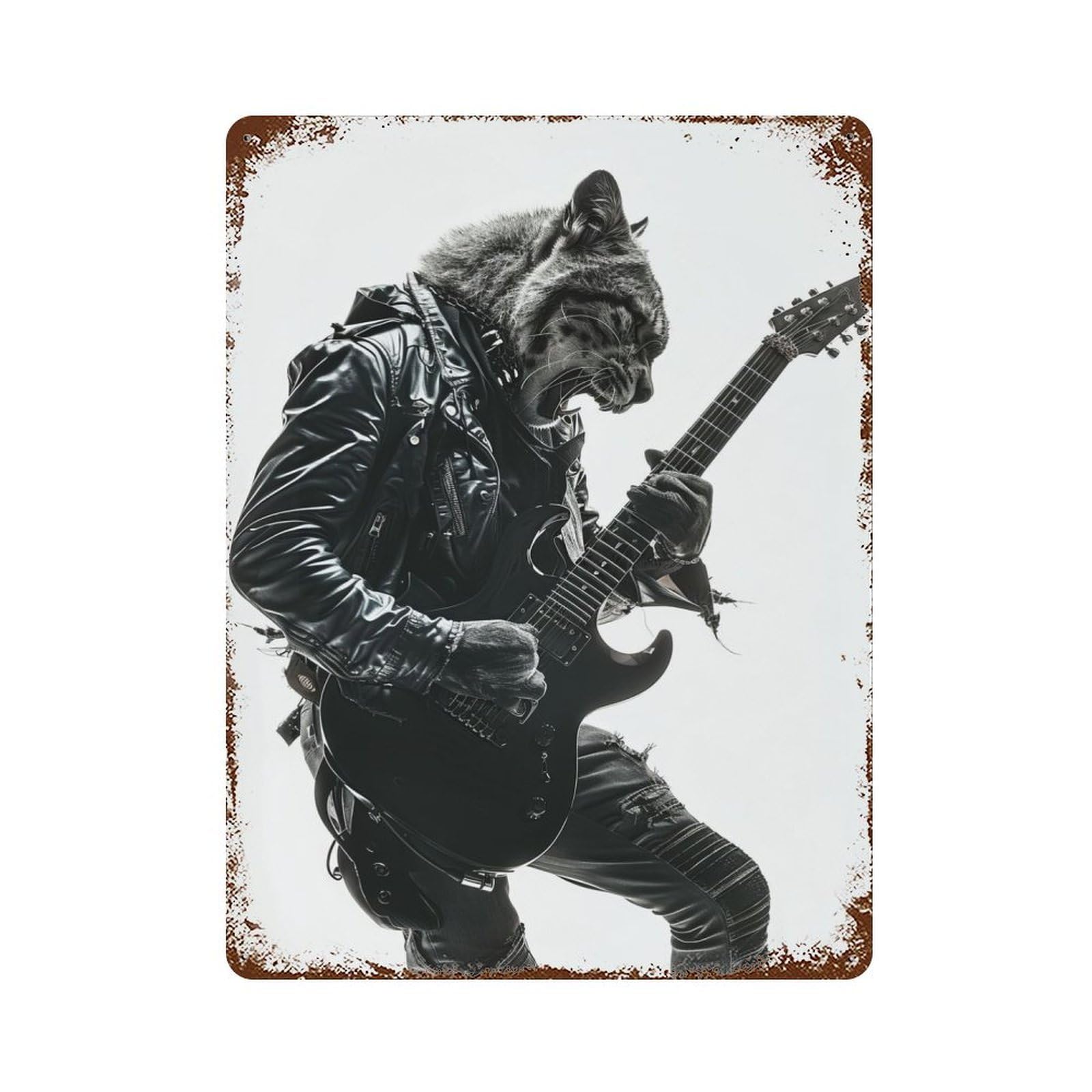 Cougar Guitar Vintage Rust Metal Sign 15.7"x11.8", Farmhouse Wall Decor for Garage, Pub Or Kitchen
