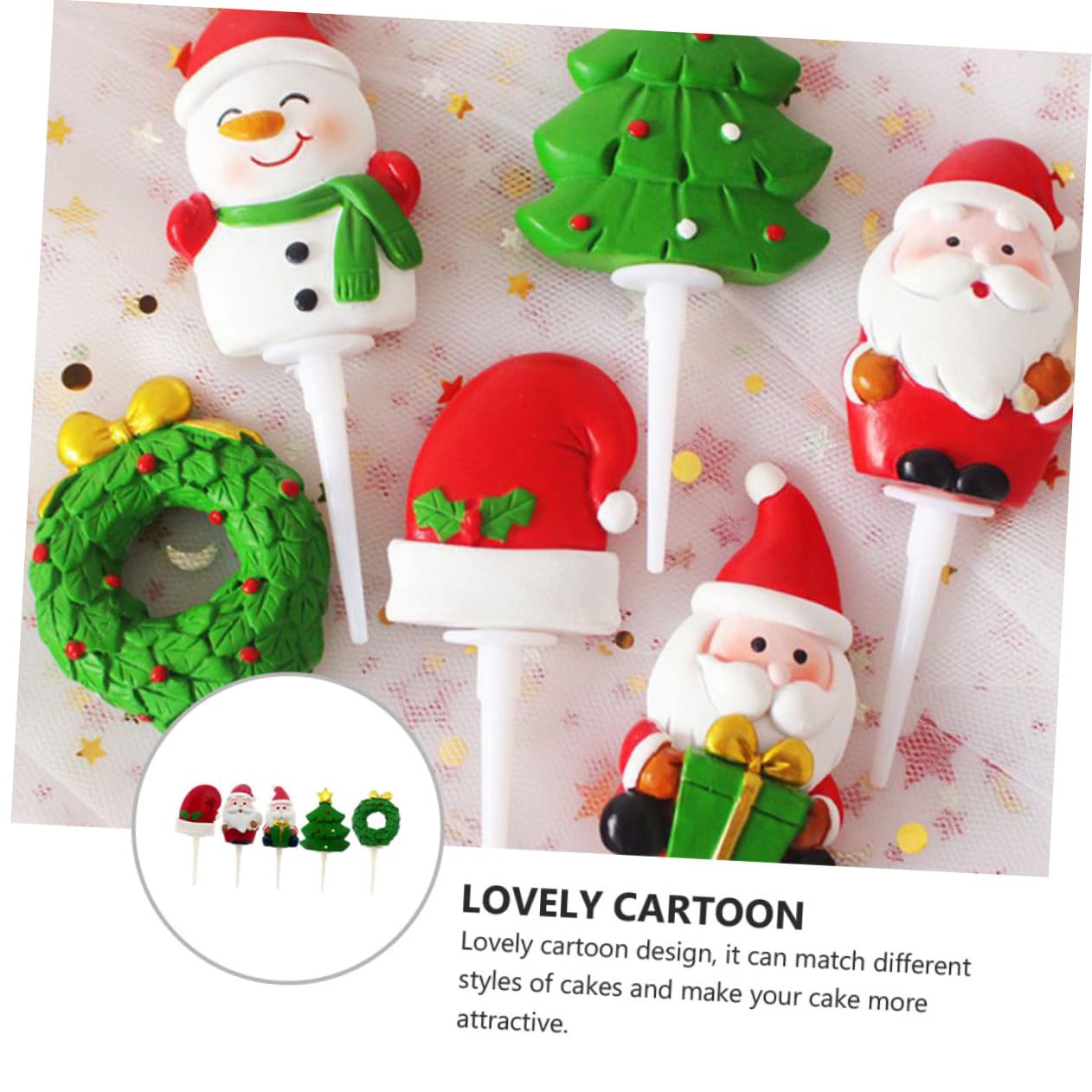 Cabilock 15 Pz Decorazione Per Torte in Resina Decorazioni Per Cupcake Albero Di Natale Decorazione Della Torta Del Fumetto Plettro Di Cupcake Natalizio Babbo Natale Mini Stuzzicadenti 3d