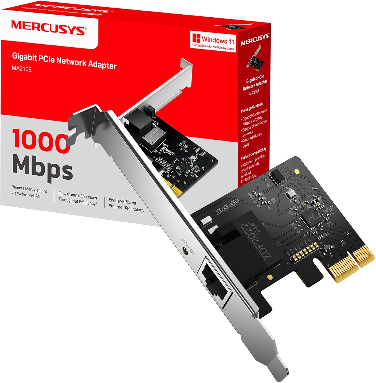 Mercusys TP-Link MA210E Scheda di Rete Gigabit PCIe, Connessione Ethernet RJ45 10/100/1000 Mbps, Wake-on-LAN, Ethernet a Basso Consumo Energetico, Com