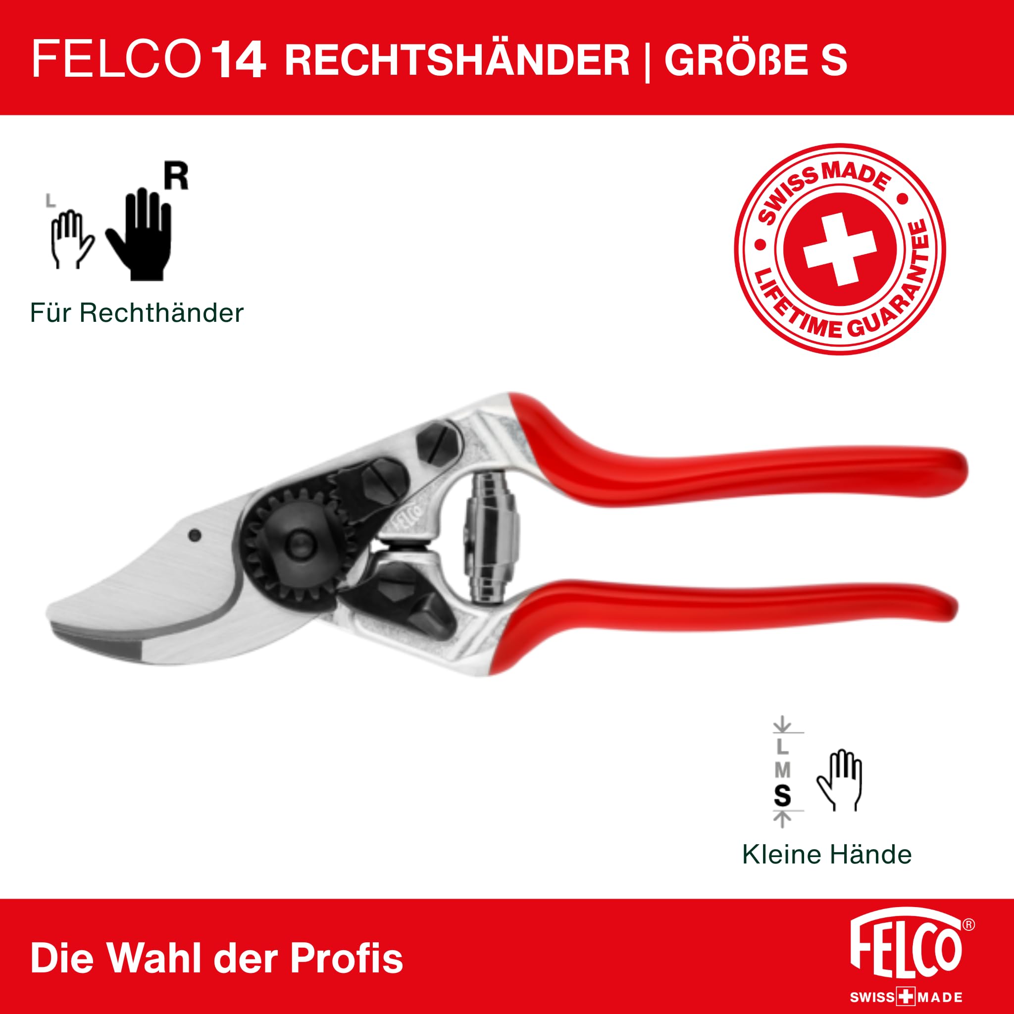 FELCO 14 Kompakte Profi-Gartenschere Bypass 18 mm für kleine Hände mit Klappsäge FELCO 600