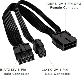 Parcbeny 9546 EPS 12V CPU Female To ATX 8+4 Pin Power Supply Converter Adapter Cable EPS 12V CPU 8Pin Female power supply male to 8 pin male to CPU 8pin ATX 4 pin male bits to motherboard