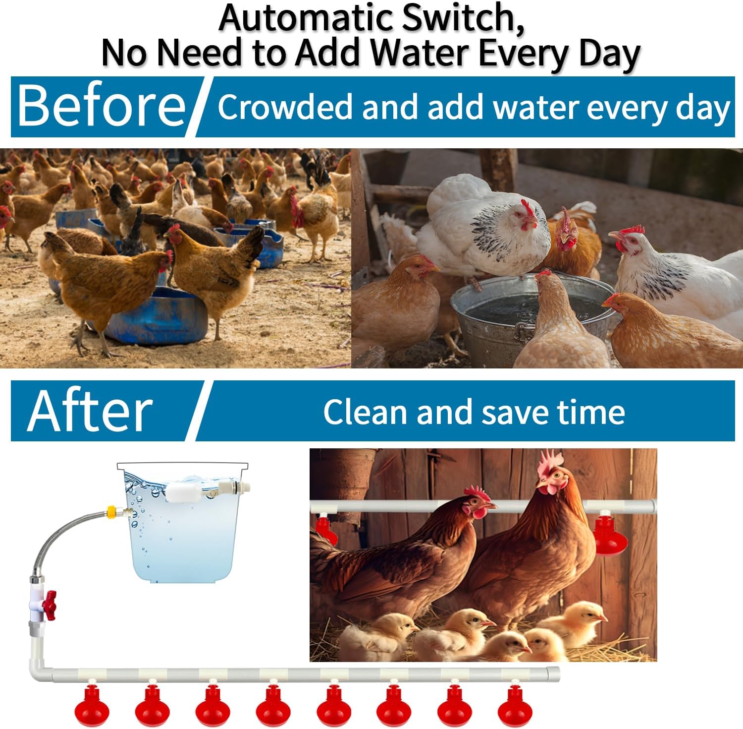 Automatic Chicken Waterer System (46 Accessories Included), Complete PVC Pipelines Set Chicken Water Feeder, Poultry Waterer, DIY Chicken Watering System with Chicken Water Cups (No Bucket Included)