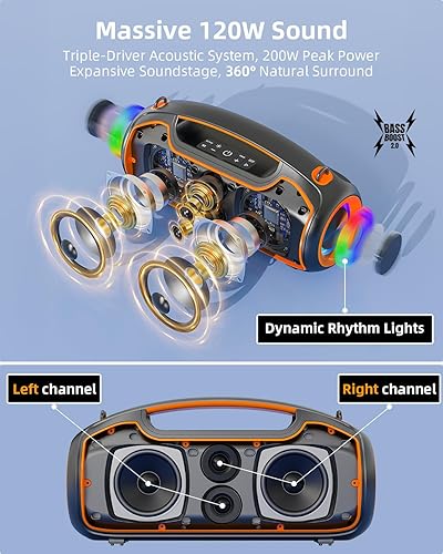 Miniatura 2 de Altavoces Bluetooth portátiles actualizados inalámbricos, sonido alto pico de 200 Wgraves profundos para fiesta, IP65 impermeable al aire libre