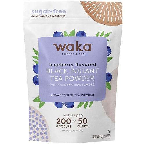 Waka Mezcla instantánea de té negro, sabor a arándano, 100% hojas de té, sin aditivos, té en polvo sin azúcar para 50 cuartos o 200 tazas, tés