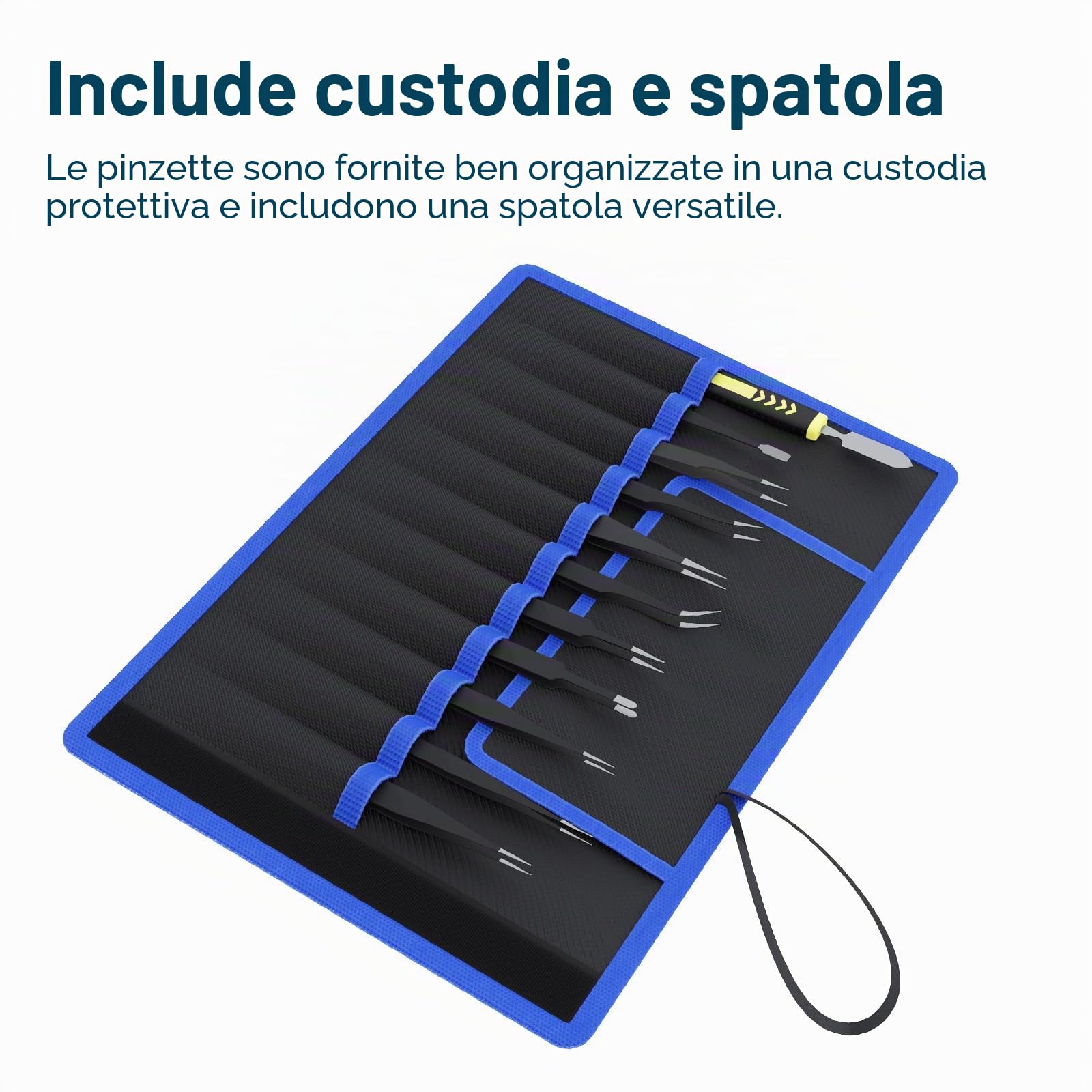MMOBIEL 10x Pinzette ESD Antistatiche in Acciaio Inox di Precisione per Elettronica, Gioielli, Computer, Laboratorio - con Spatola e Custodia